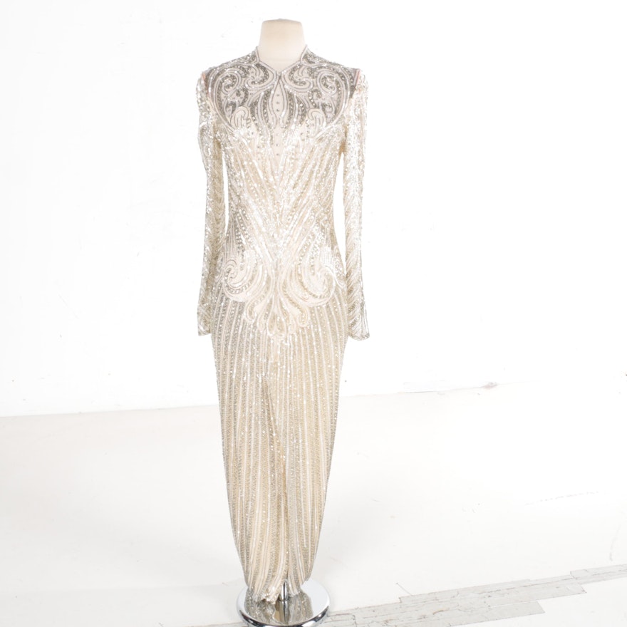 Women's Bob Mackie Boutique Beaded Silk Evening Dress