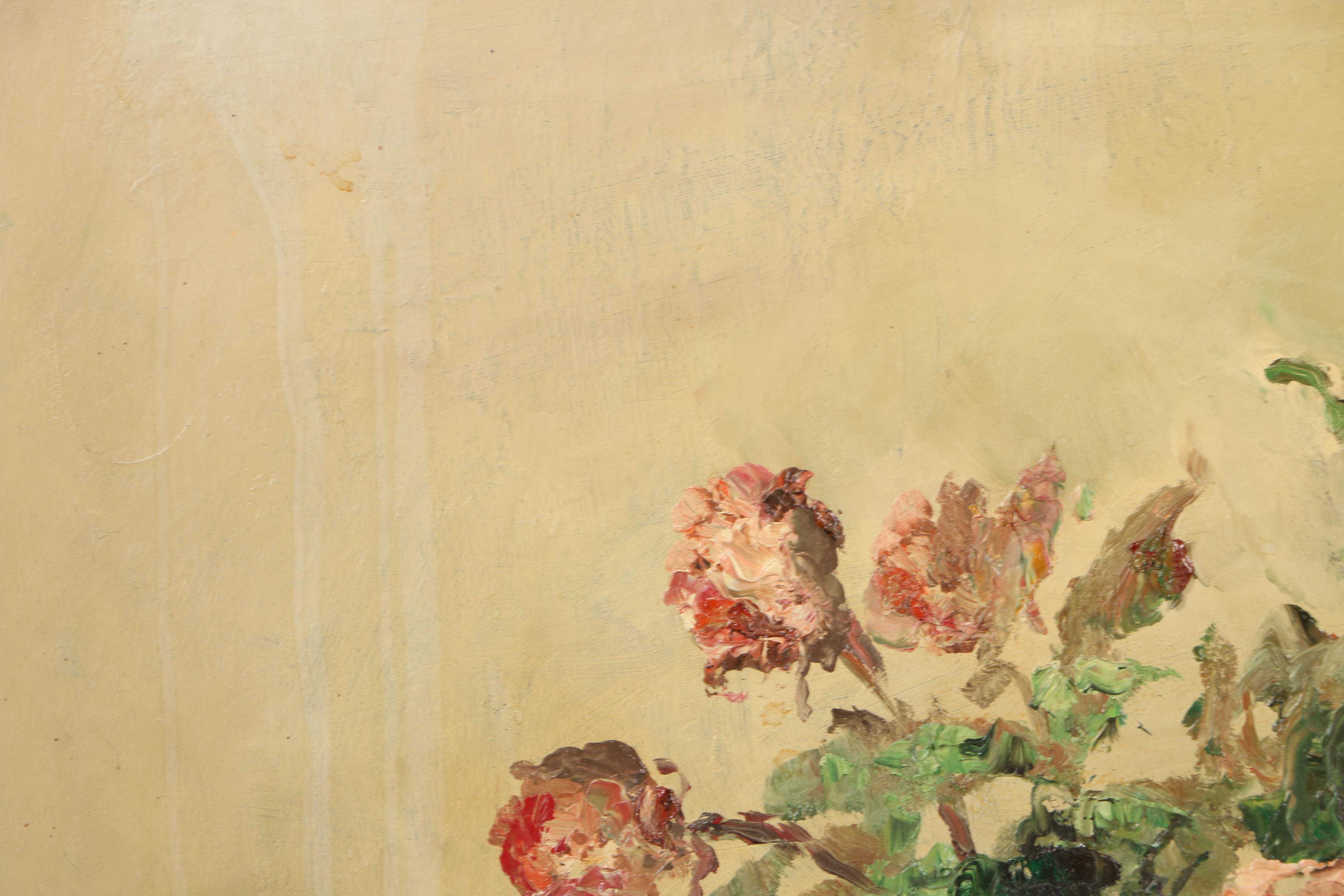 1963 Oil Painting on Panel of Still Life with Flowers