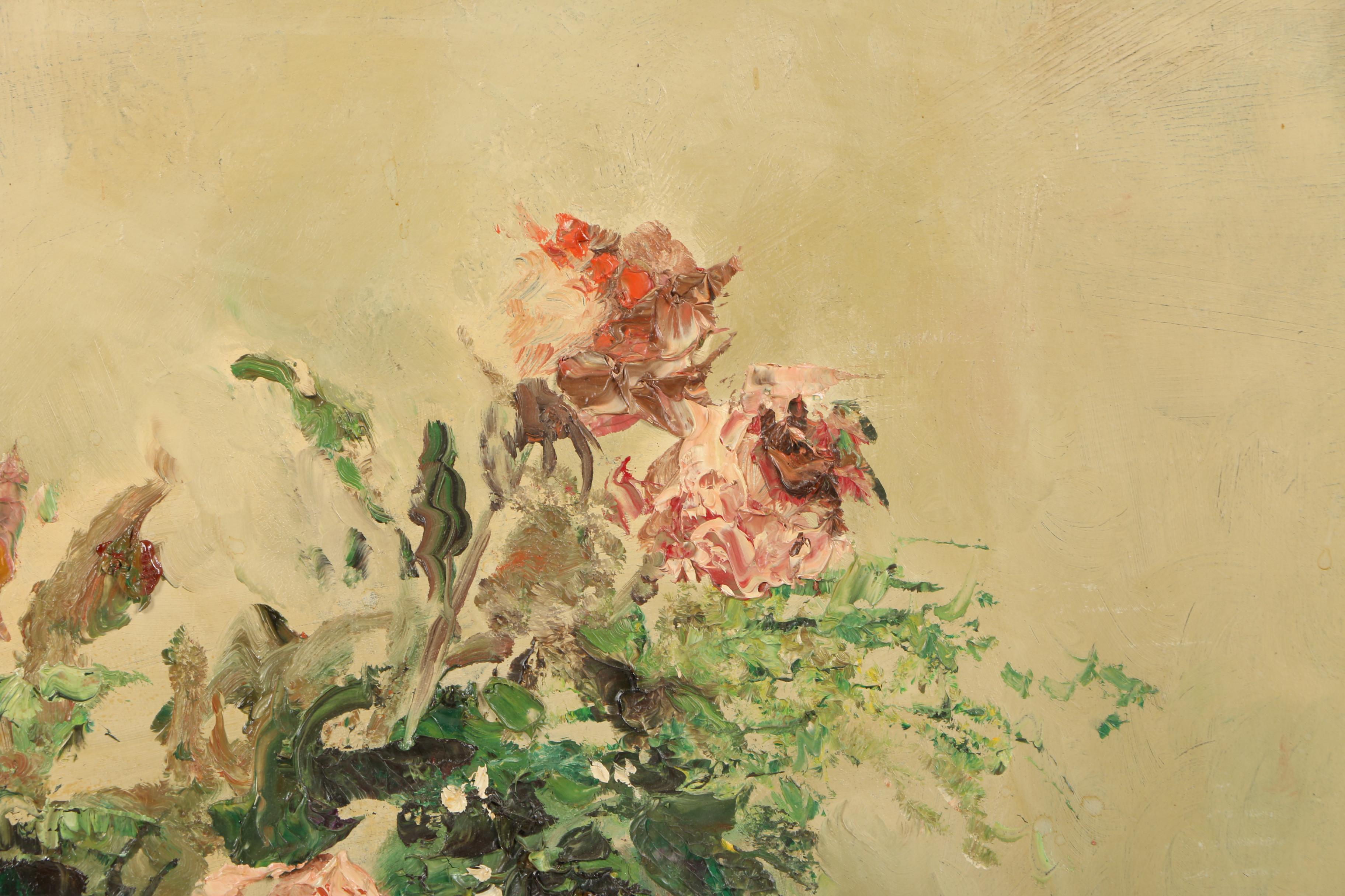 1963 Oil Painting on Panel of Still Life with Flowers
