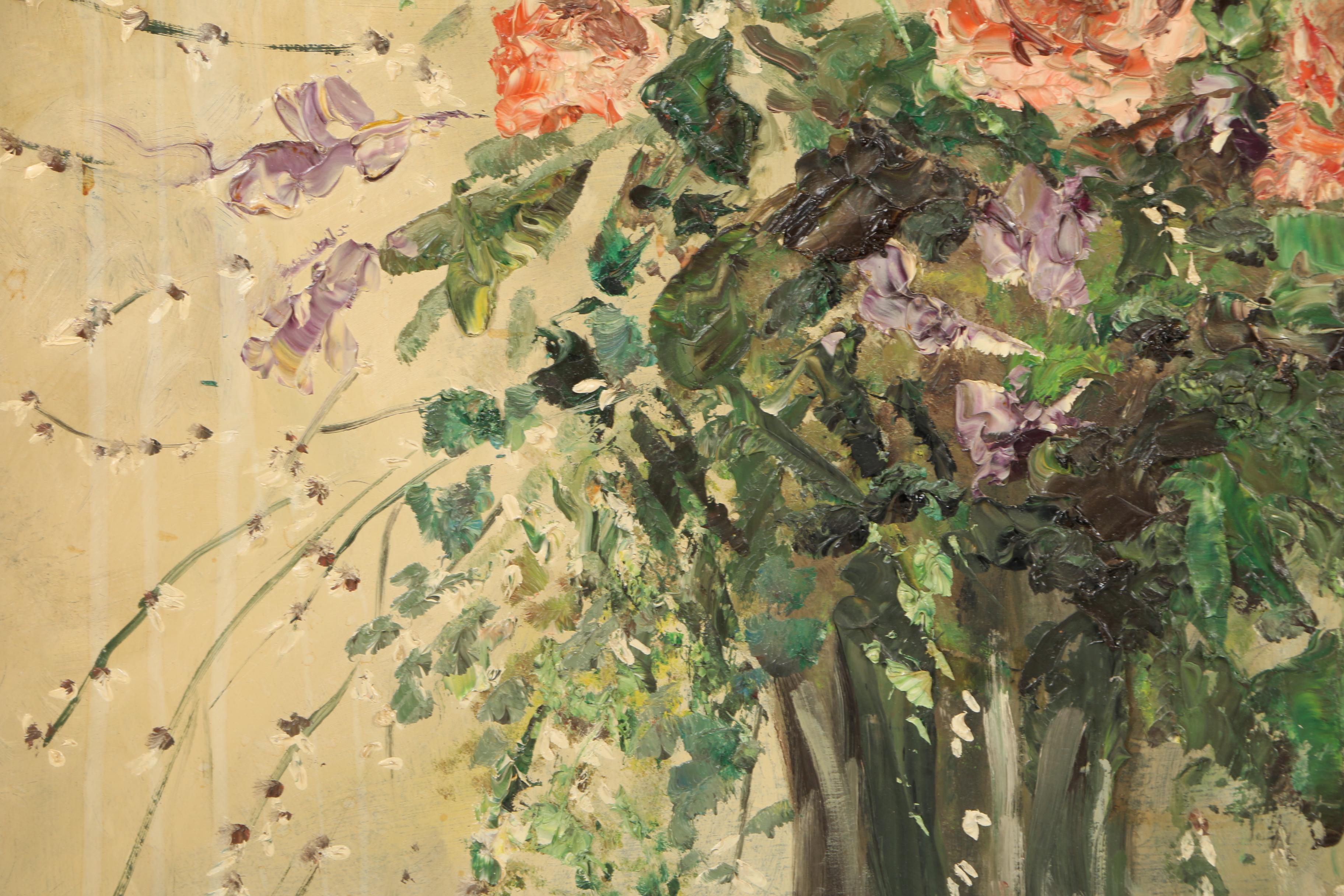 1963 Oil Painting on Panel of Still Life with Flowers