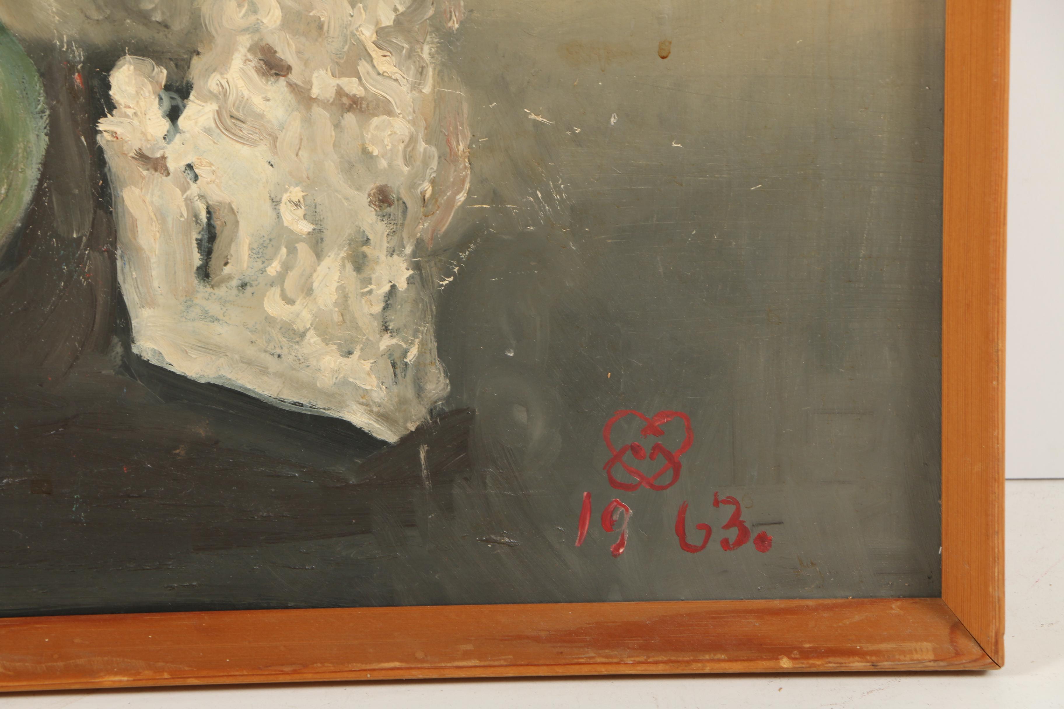 1963 Oil Painting on Panel of Still Life with Flowers