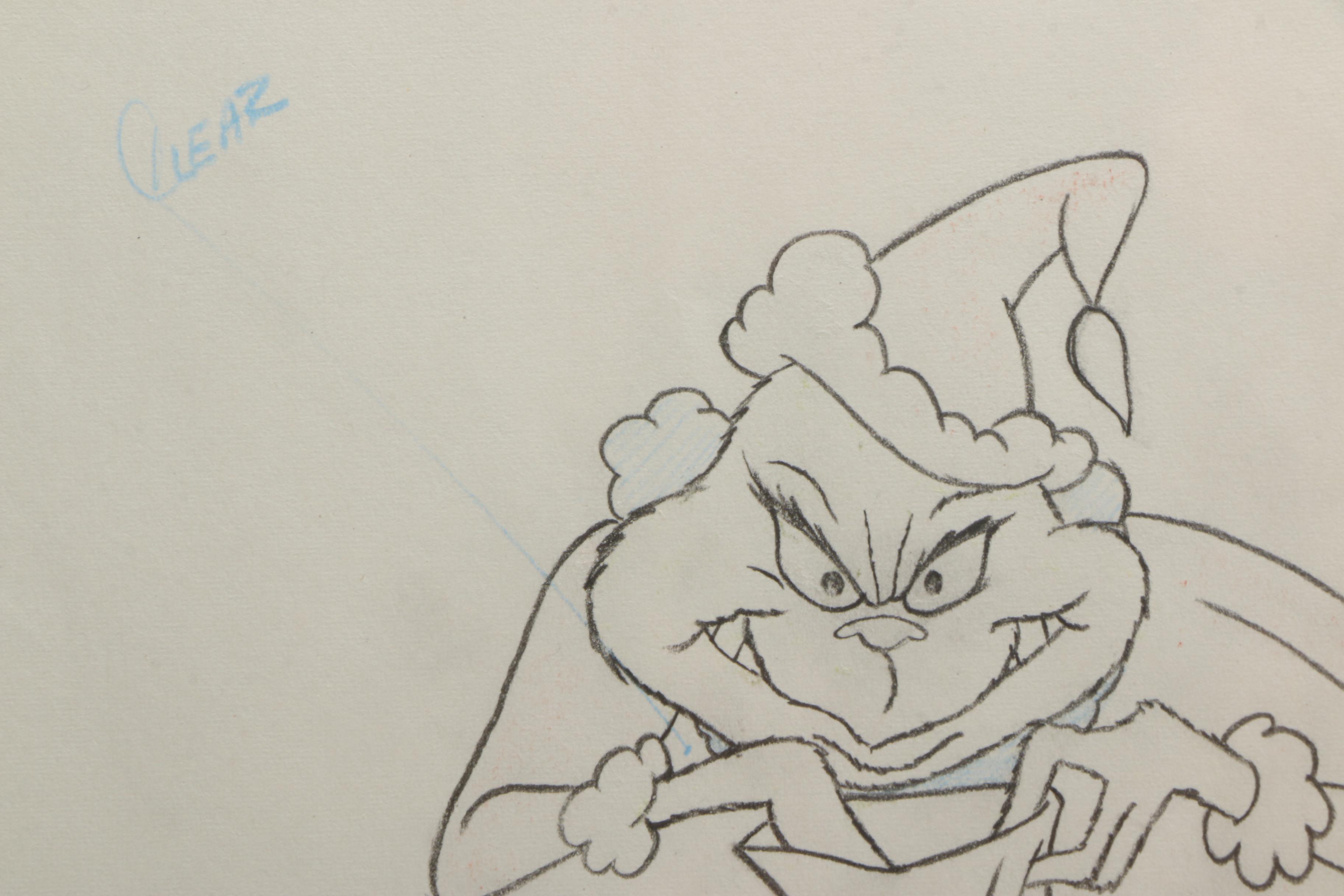Graphite Drawing and Animation Cel From "How the Grinch Stole Christmas"