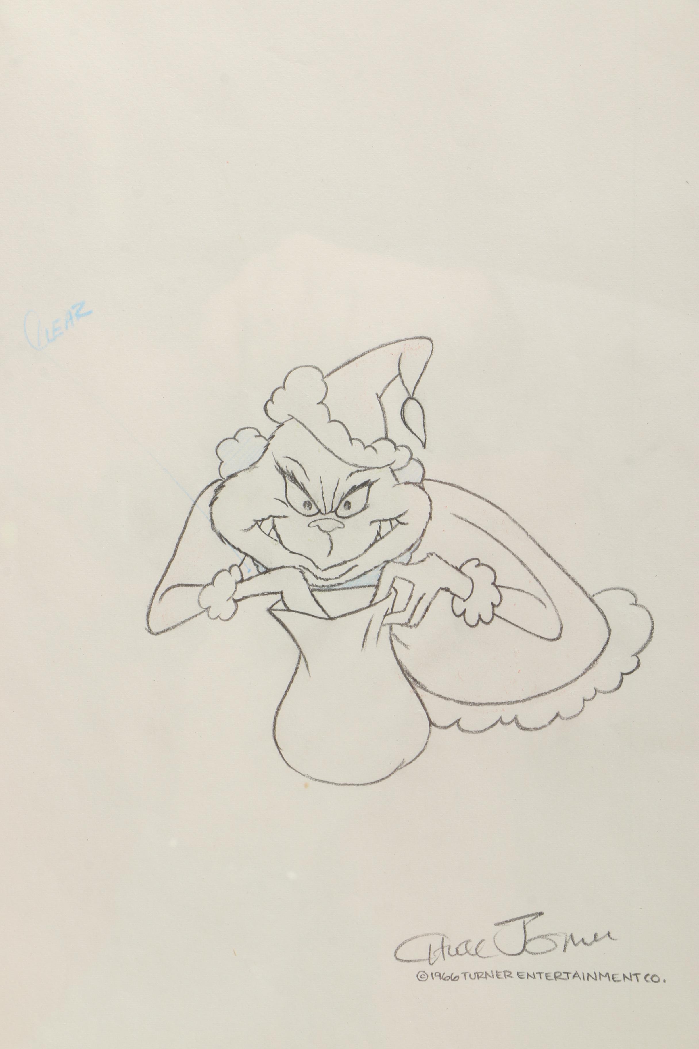 Graphite Drawing and Animation Cel From "How the Grinch Stole Christmas"