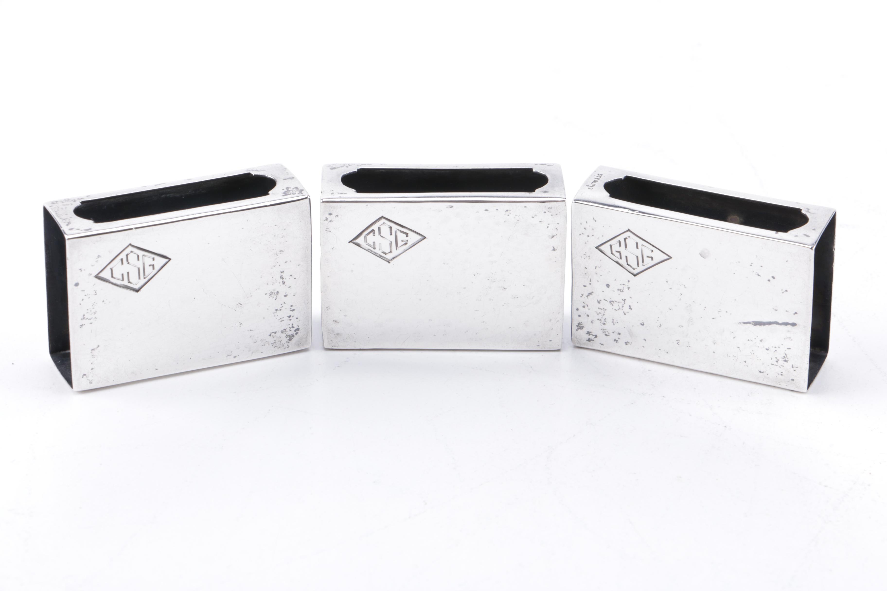 Sterling Matchbox and Lighter Cases and Pedometer with Tiffany & Co. Case