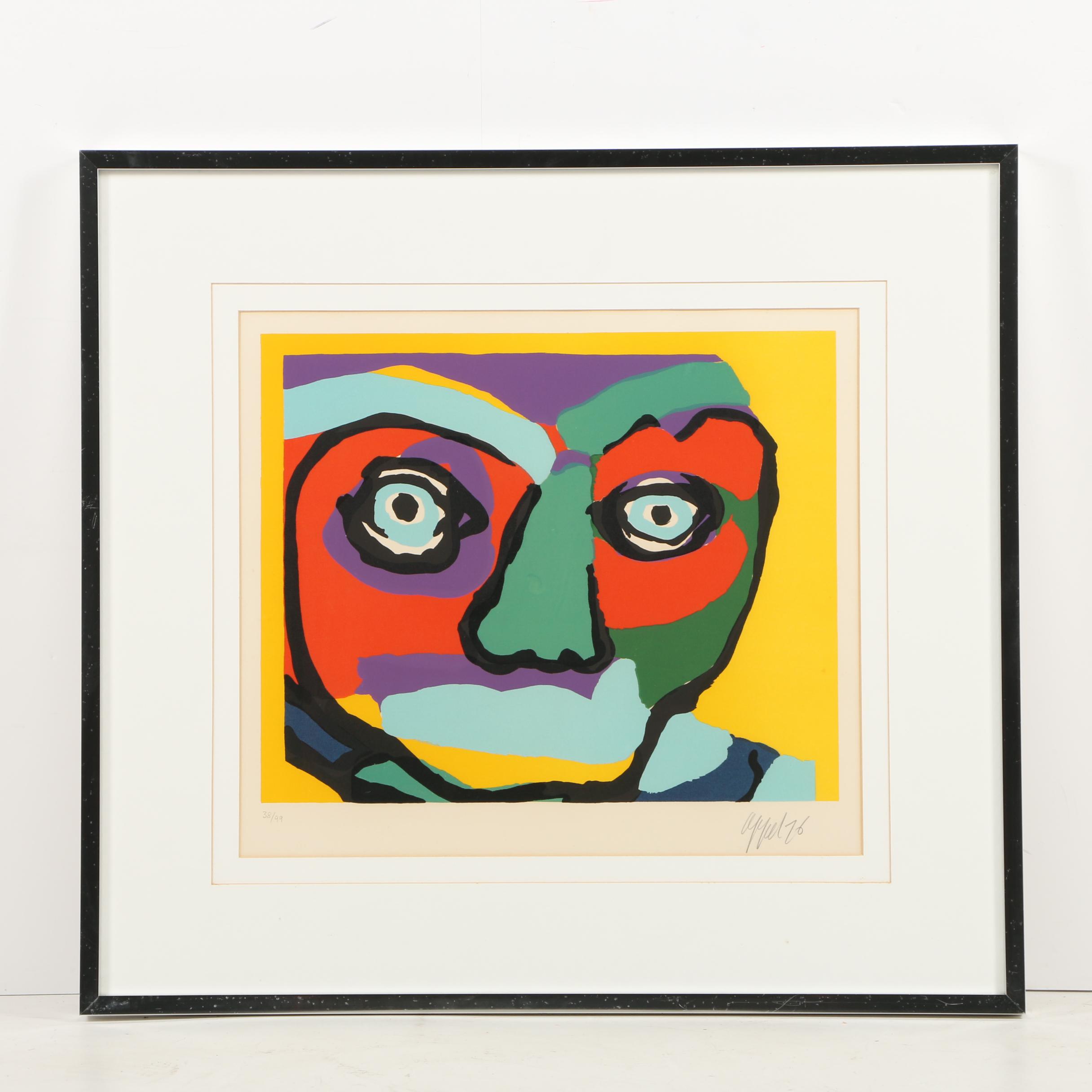 Karel Appel Signed 1976 Limited Edition Color Lithograph "Self-Portrait"