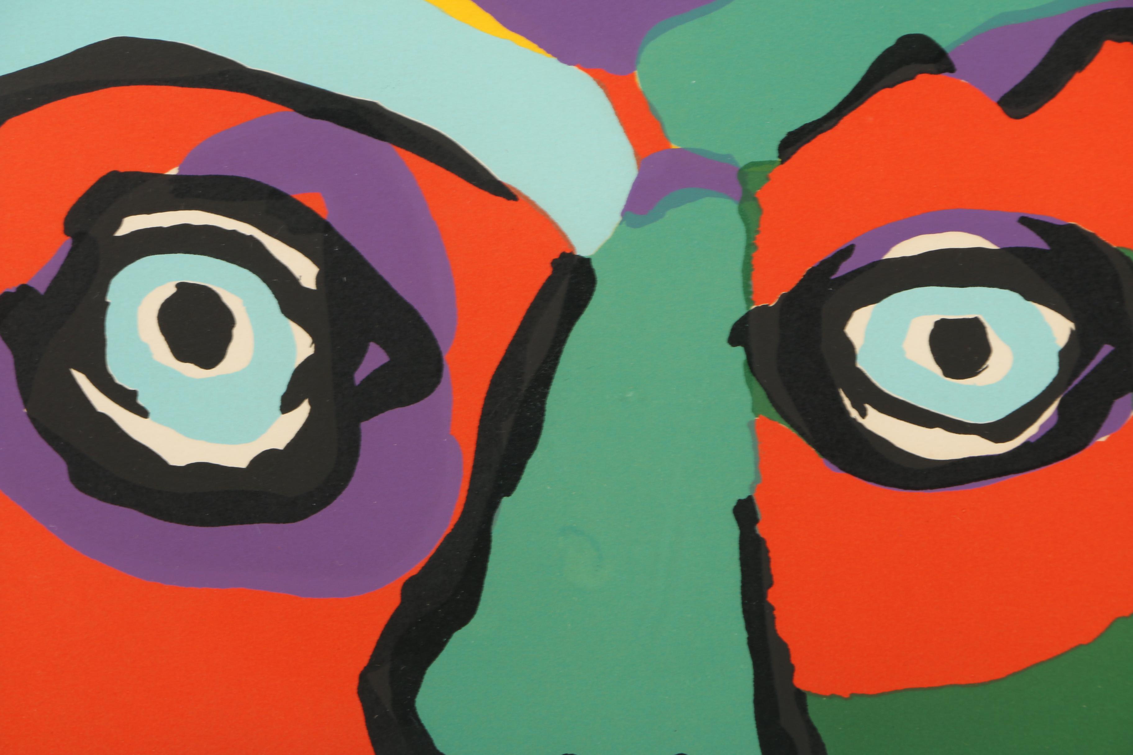 Karel Appel Signed 1976 Limited Edition Color Lithograph "Self-Portrait"