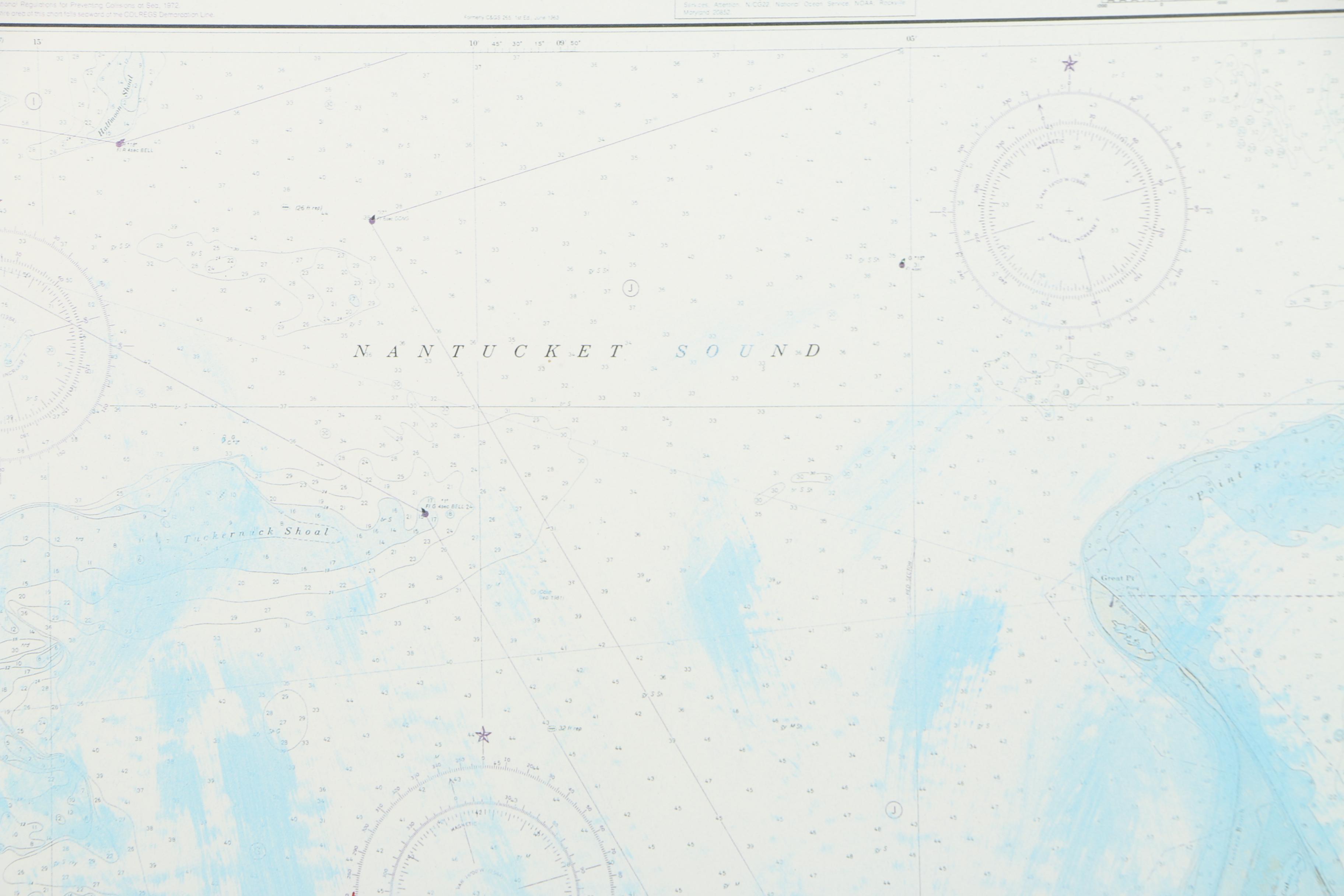 Reproduction Print of Nantucket Sound Map with Boats