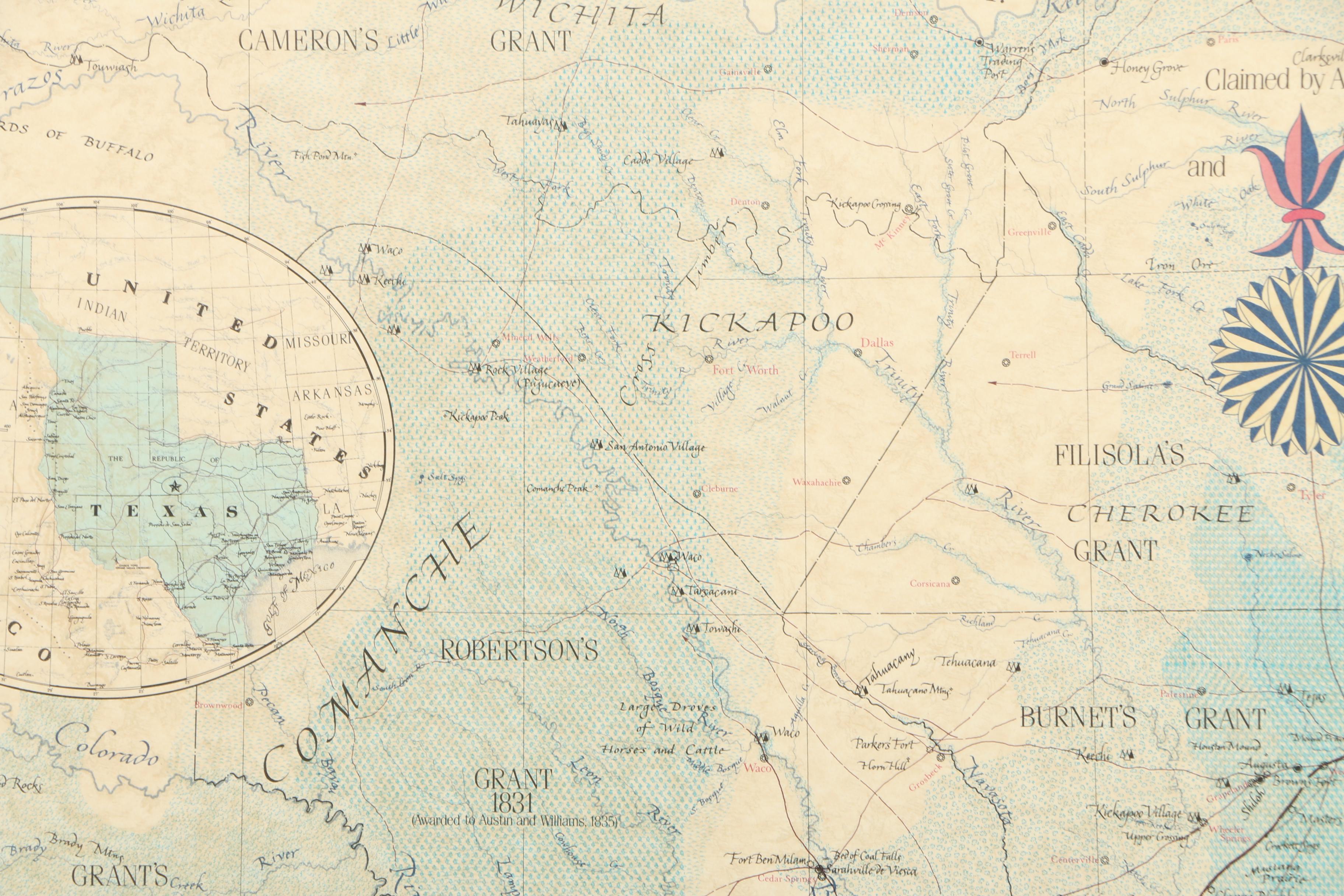 Planographic Map Print on Paper "Revolutionary Map of Texas 1836"