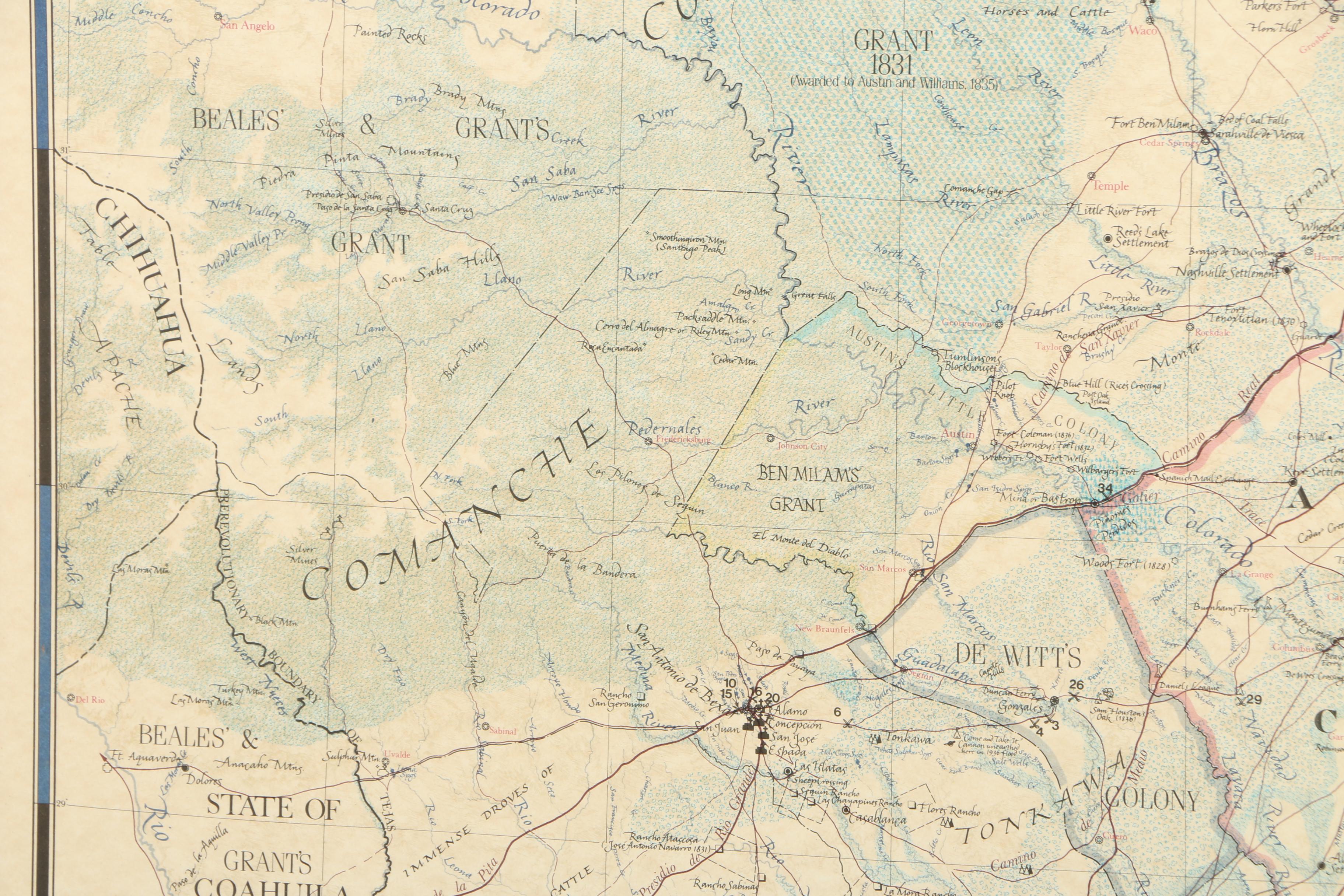 Planographic Map Print on Paper "Revolutionary Map of Texas 1836"