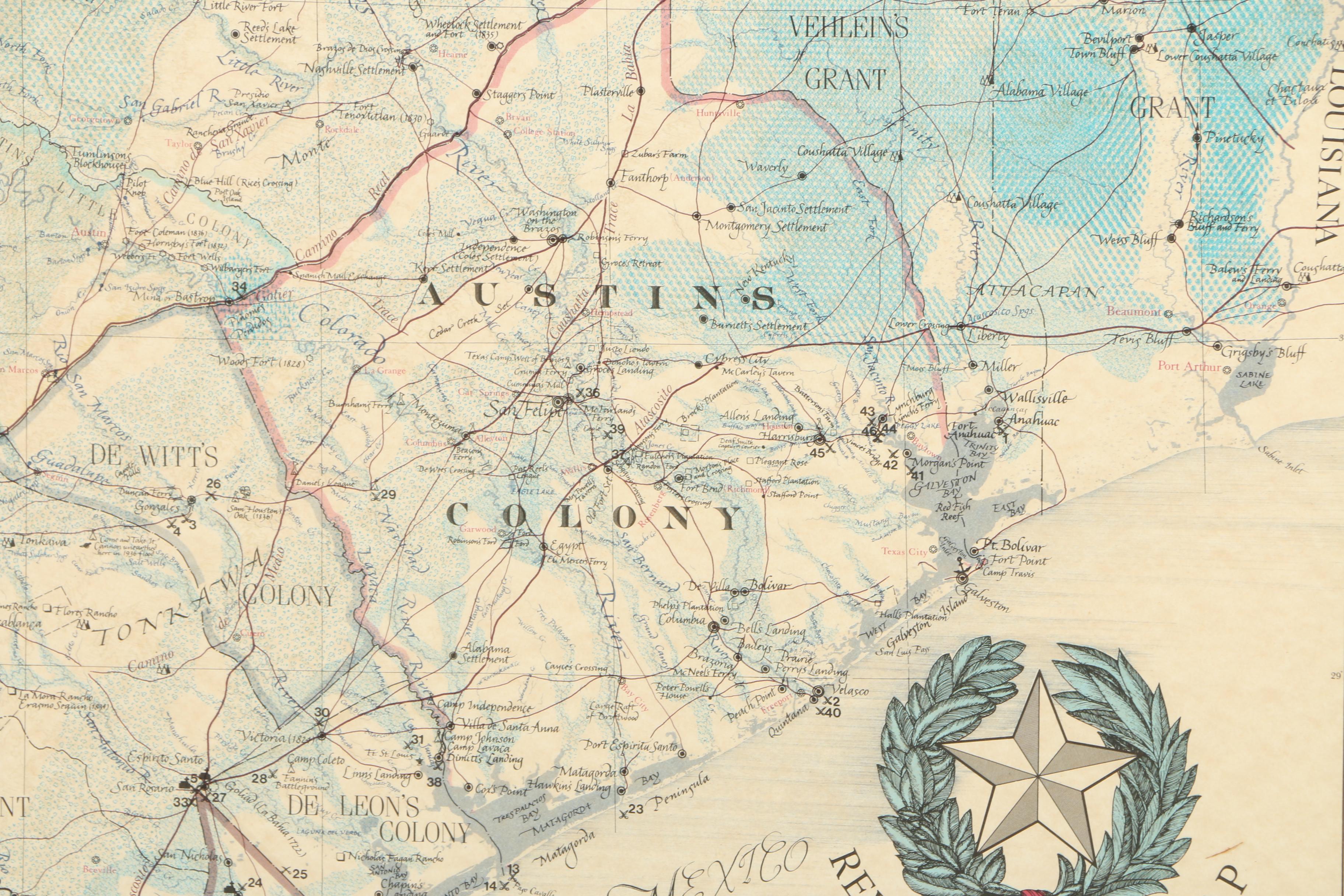 Planographic Map Print on Paper "Revolutionary Map of Texas 1836"