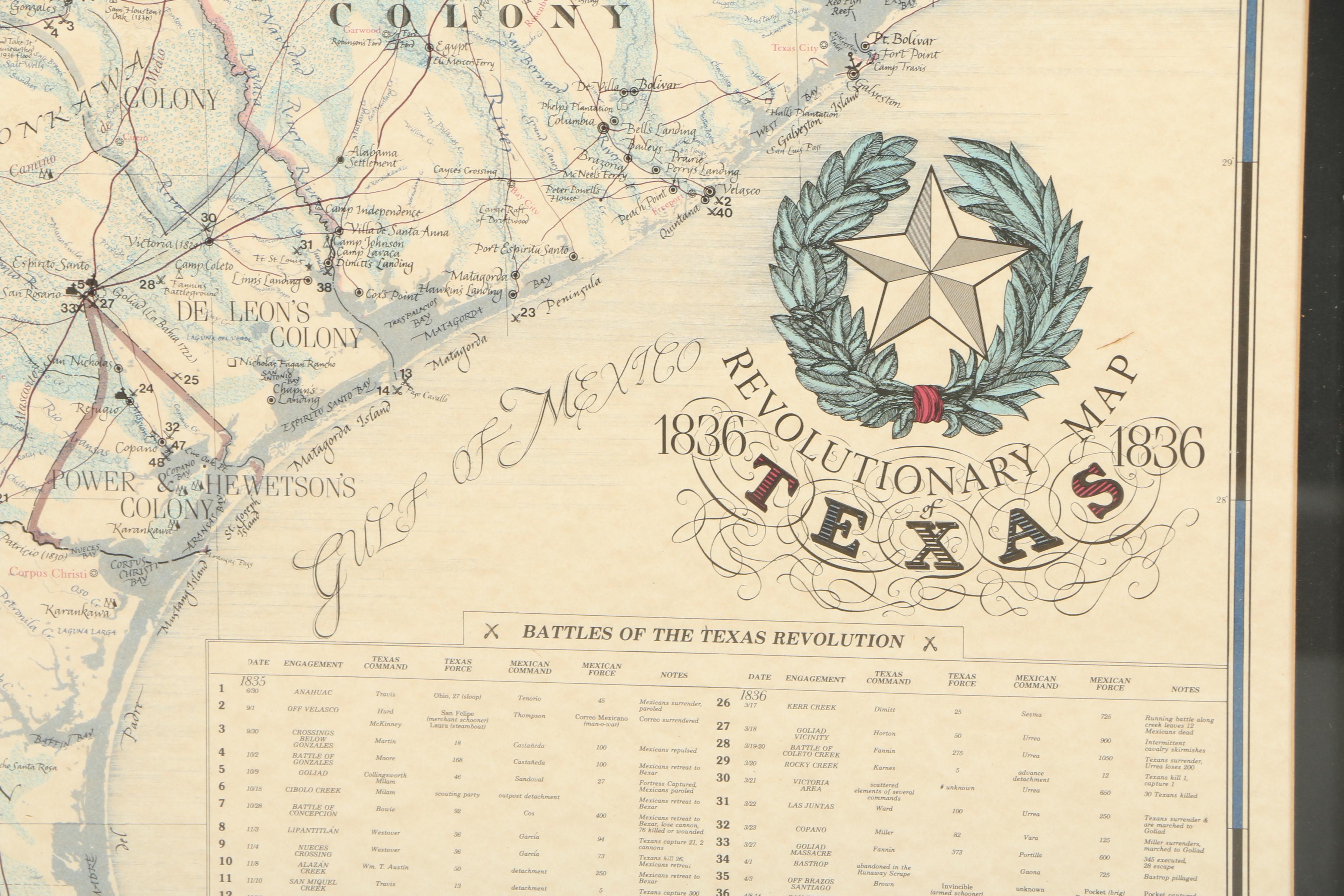 Planographic Map Print on Paper "Revolutionary Map of Texas 1836"