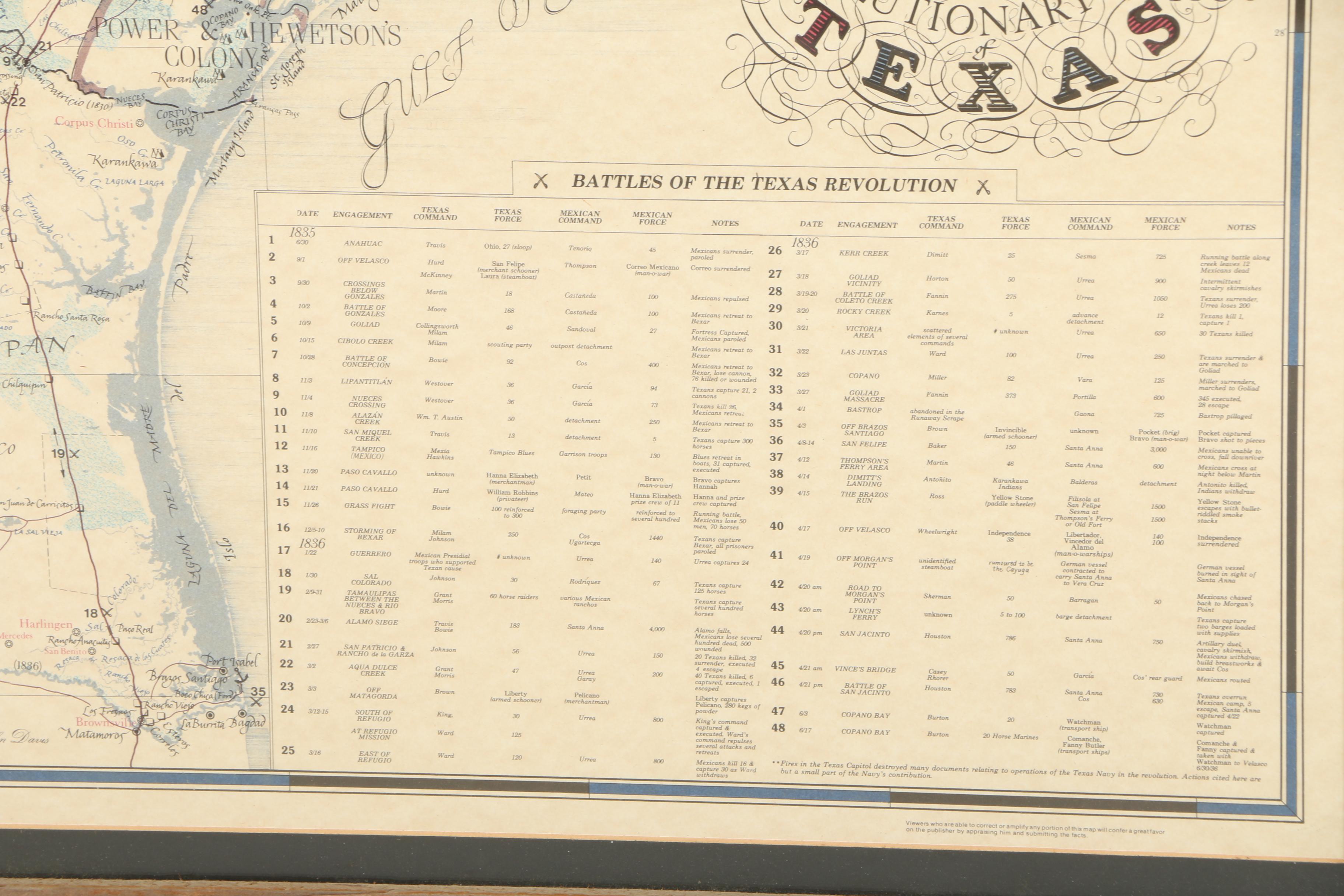 Planographic Map Print on Paper "Revolutionary Map of Texas 1836"