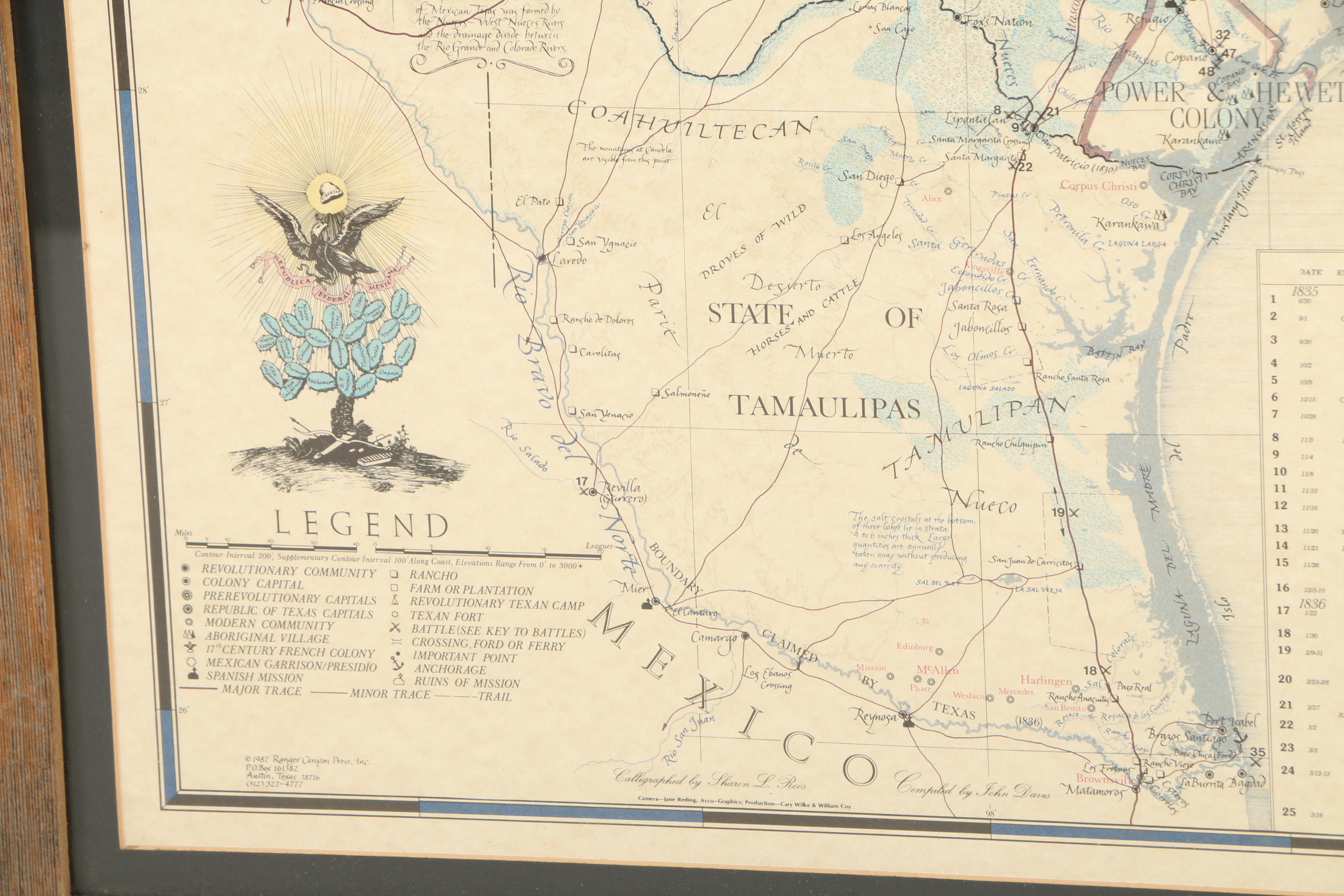 Planographic Map Print on Paper "Revolutionary Map of Texas 1836"