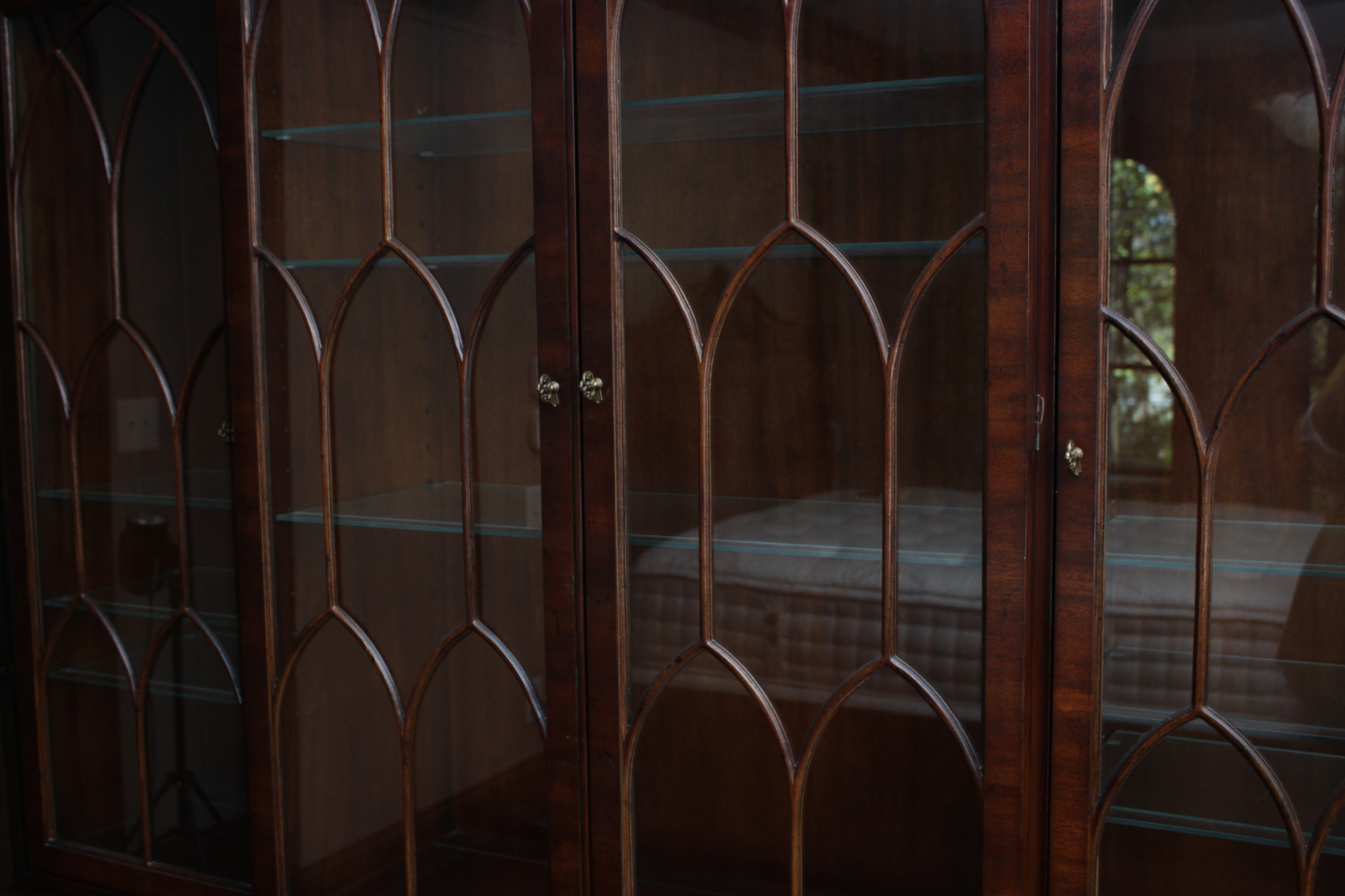 Vintage Federal Style Mahogany Breakfront China Cabinet by Henredon