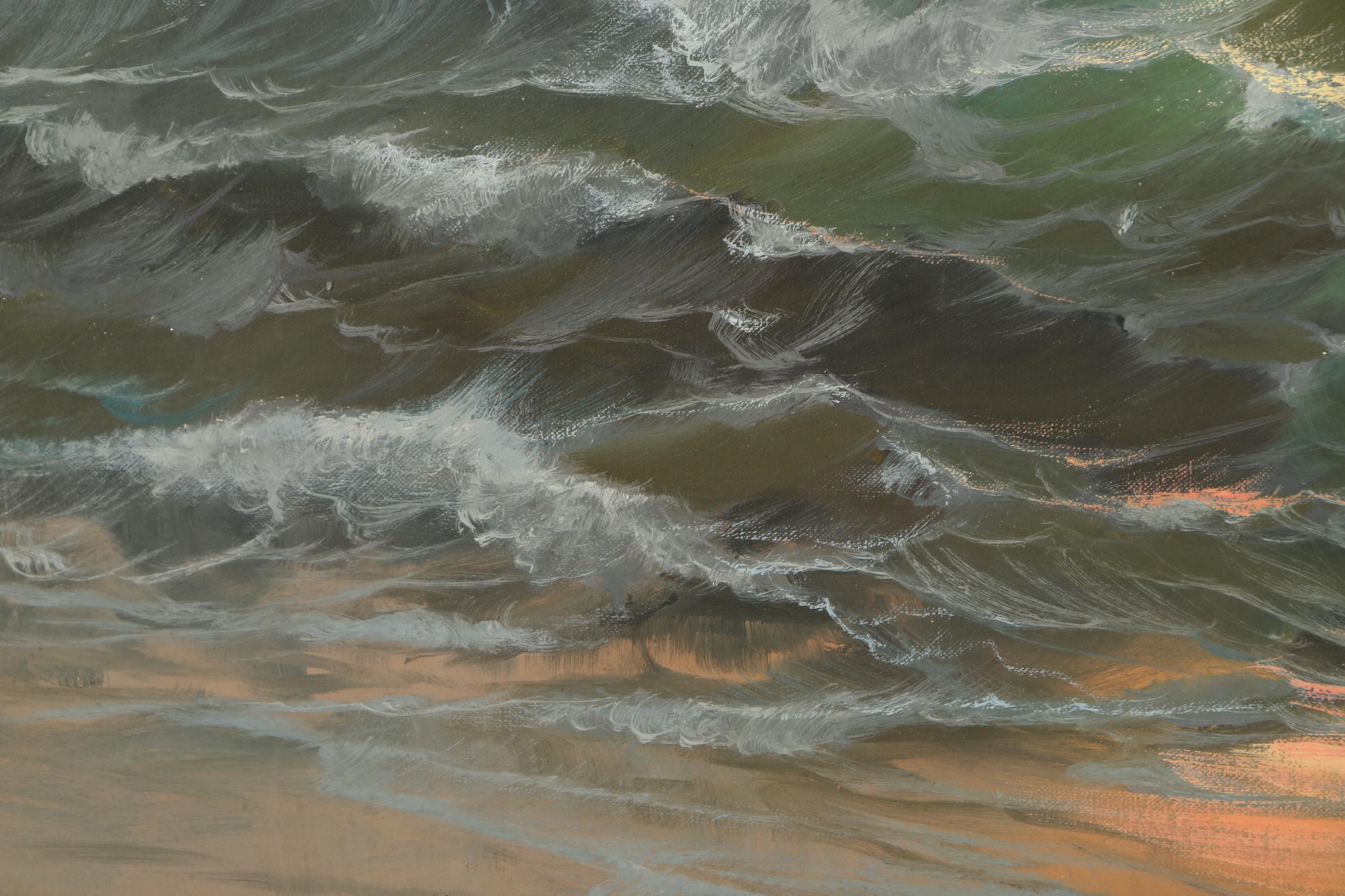 V. Berk Vintage Oil Painting on Canvas of an Ocean at Dusk