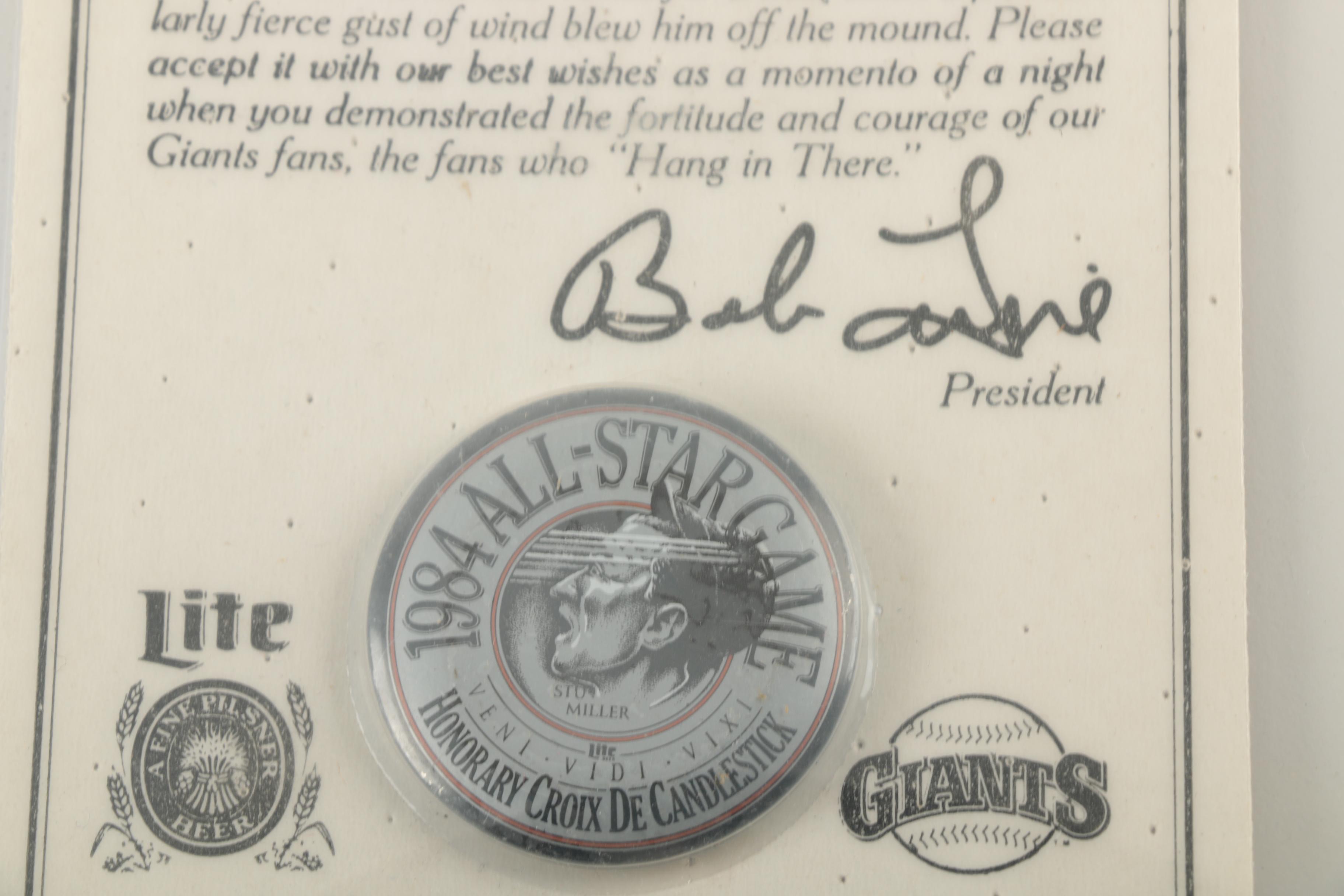 "Babe" Ruth Candy Bar Card And Candlestick Park Honorary Croix De Candlestick