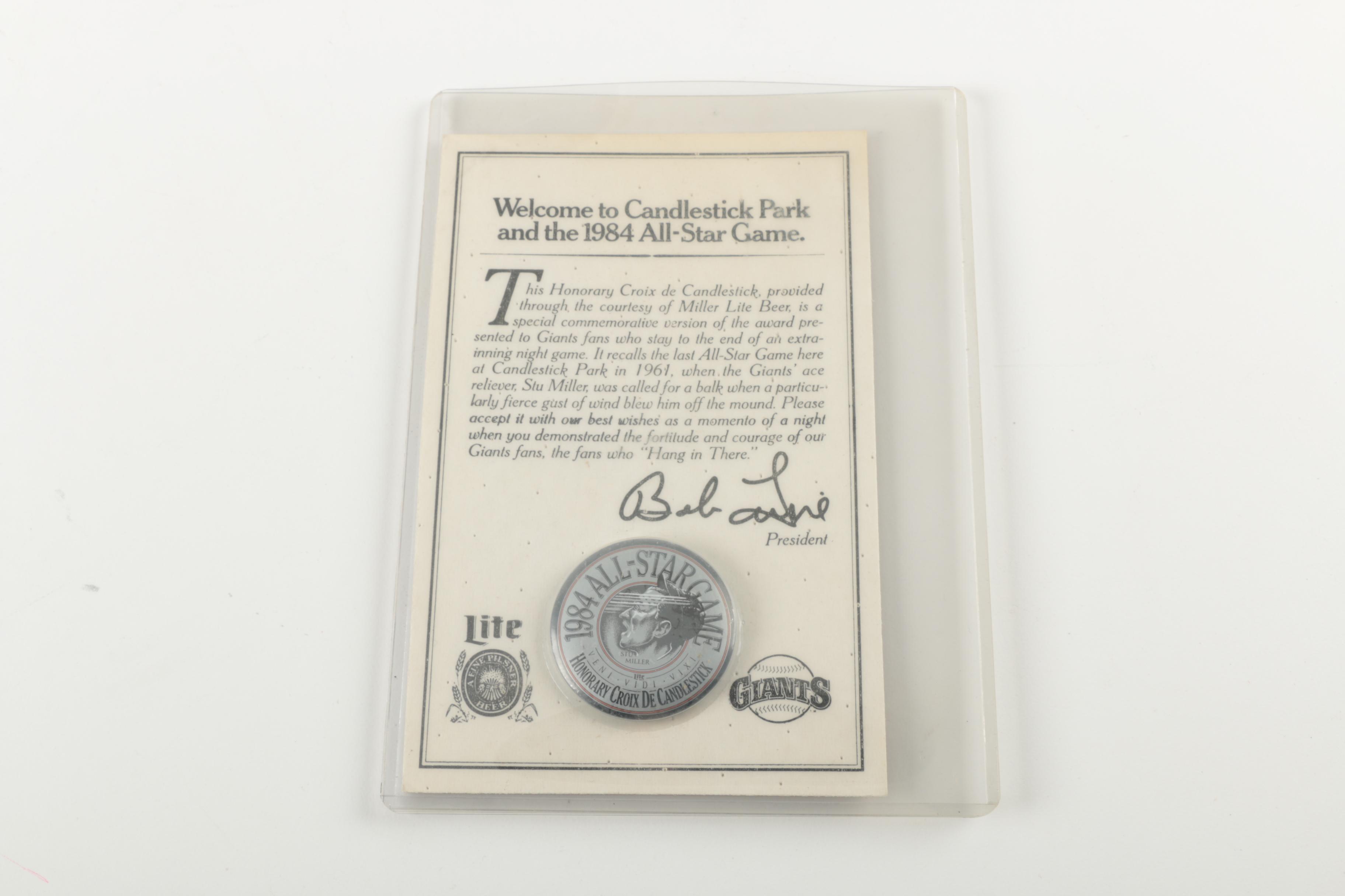 "Babe" Ruth Candy Bar Card And Candlestick Park Honorary Croix De Candlestick