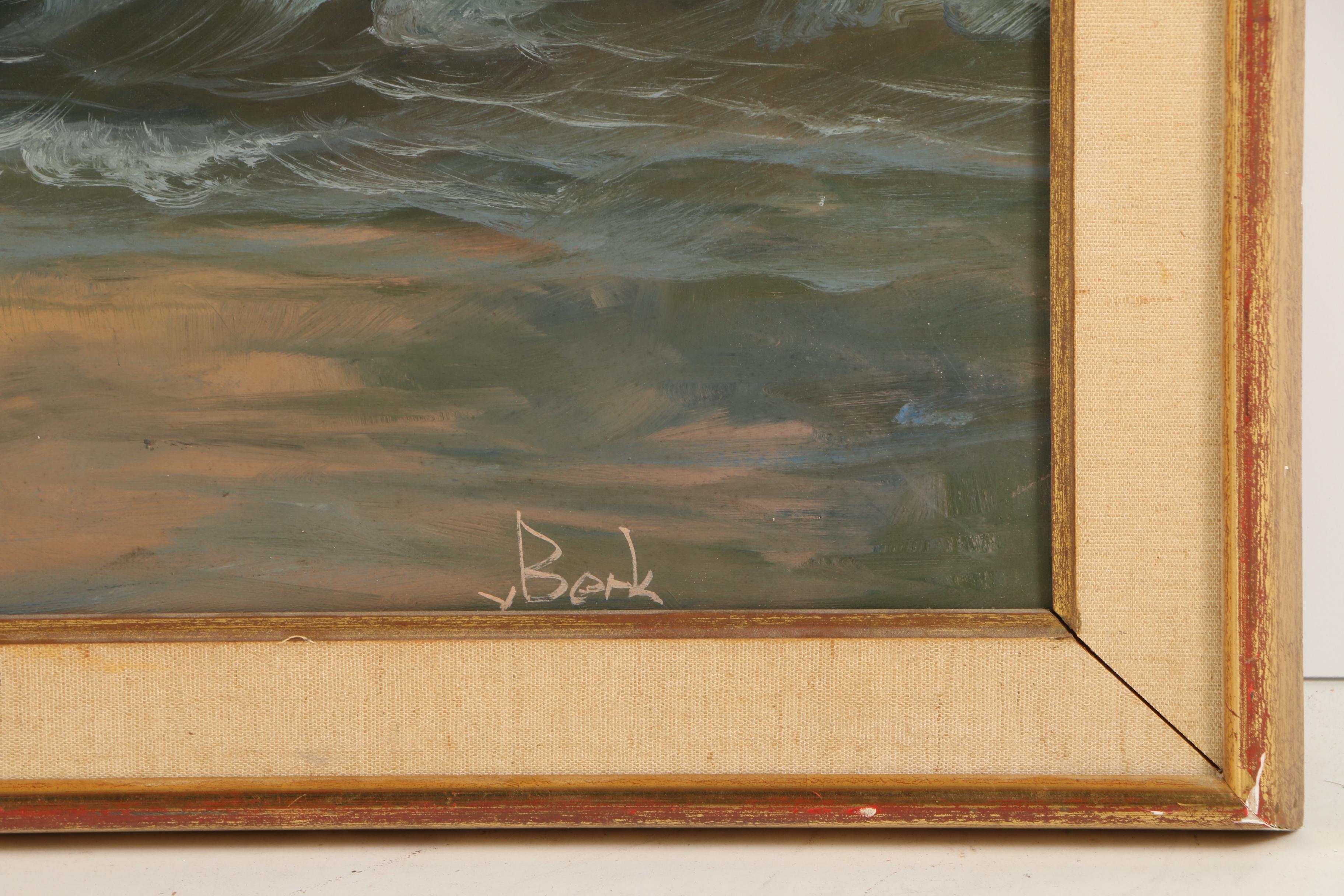 V. Berk Vintage Oil Painting on Canvas of an Ocean at Dusk