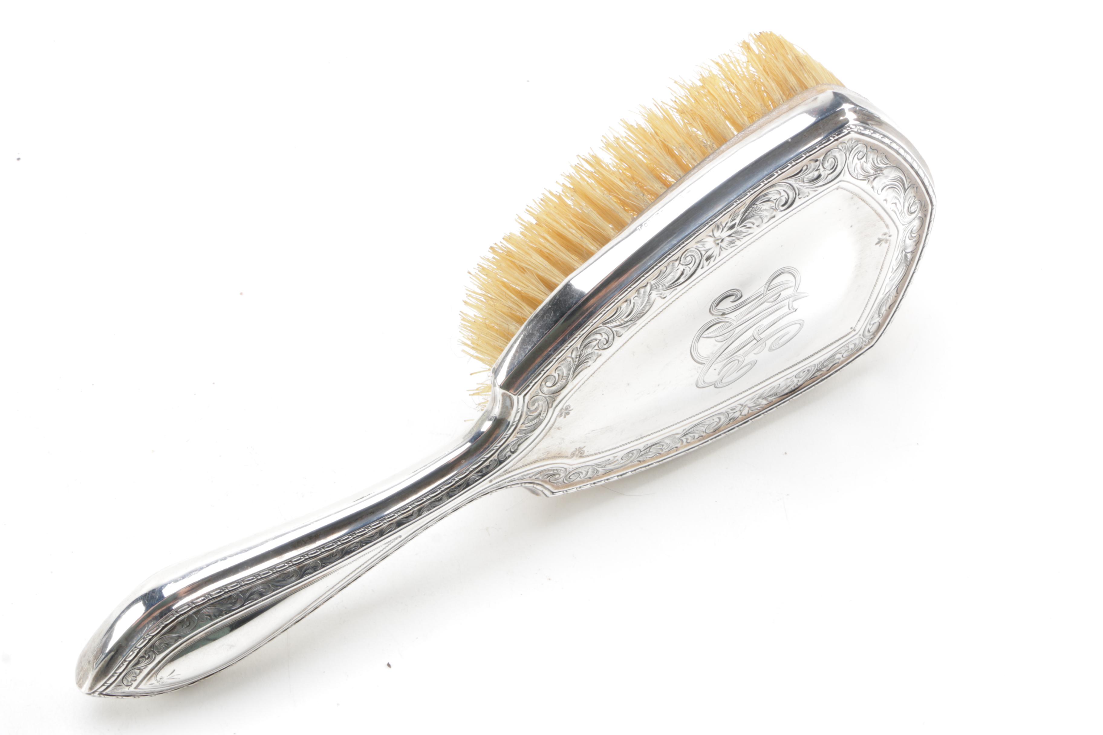 Wm. B. Kerr & Co. Vintage Sterling Silver Hairbrush and Hand Mirror