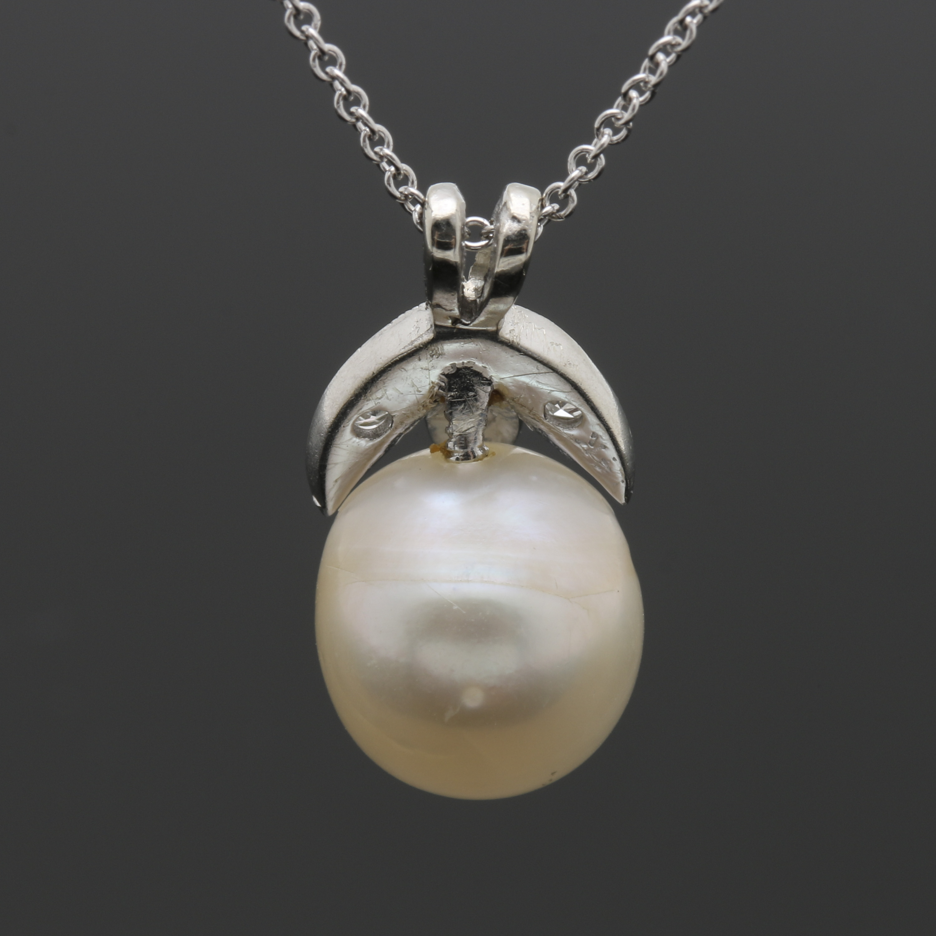 14K White Gold Cultured Pearl and Diamond Necklace