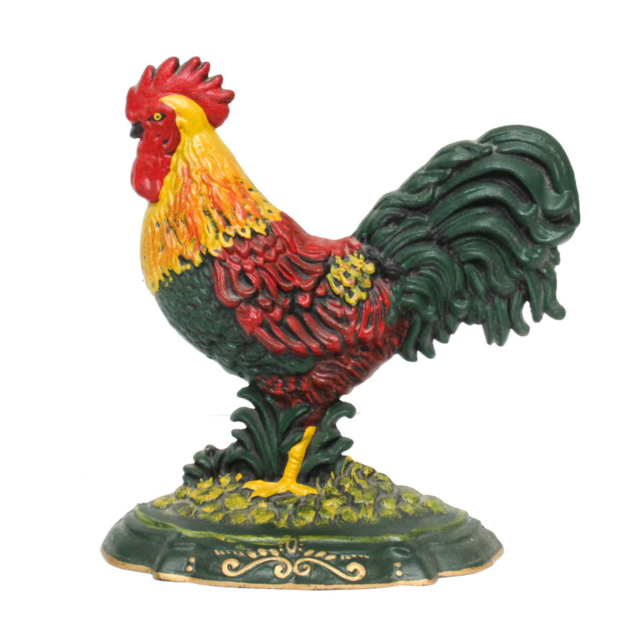Hand-Painted Cast Iron Rooster Door Stop