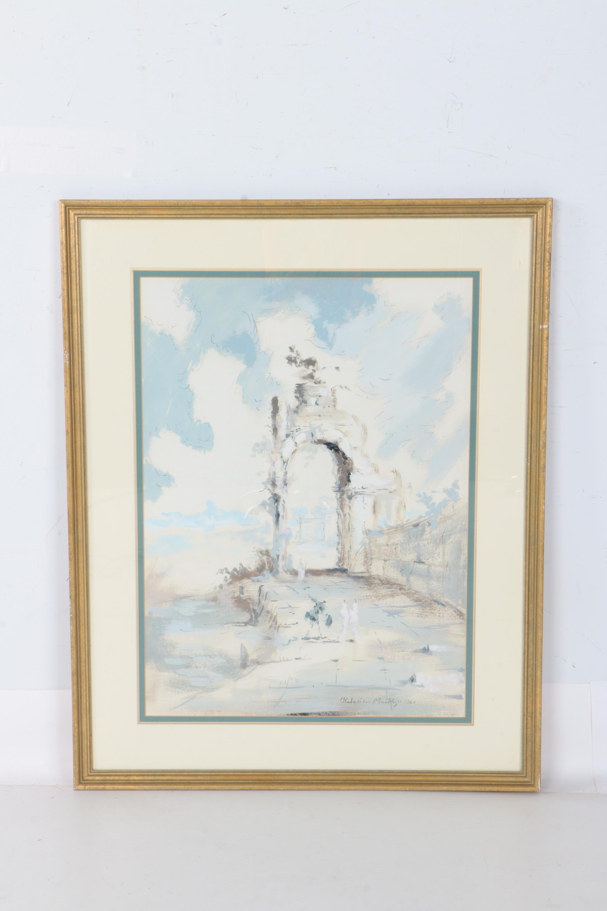 Roderico Mantagu Gouache Painting of an Arch