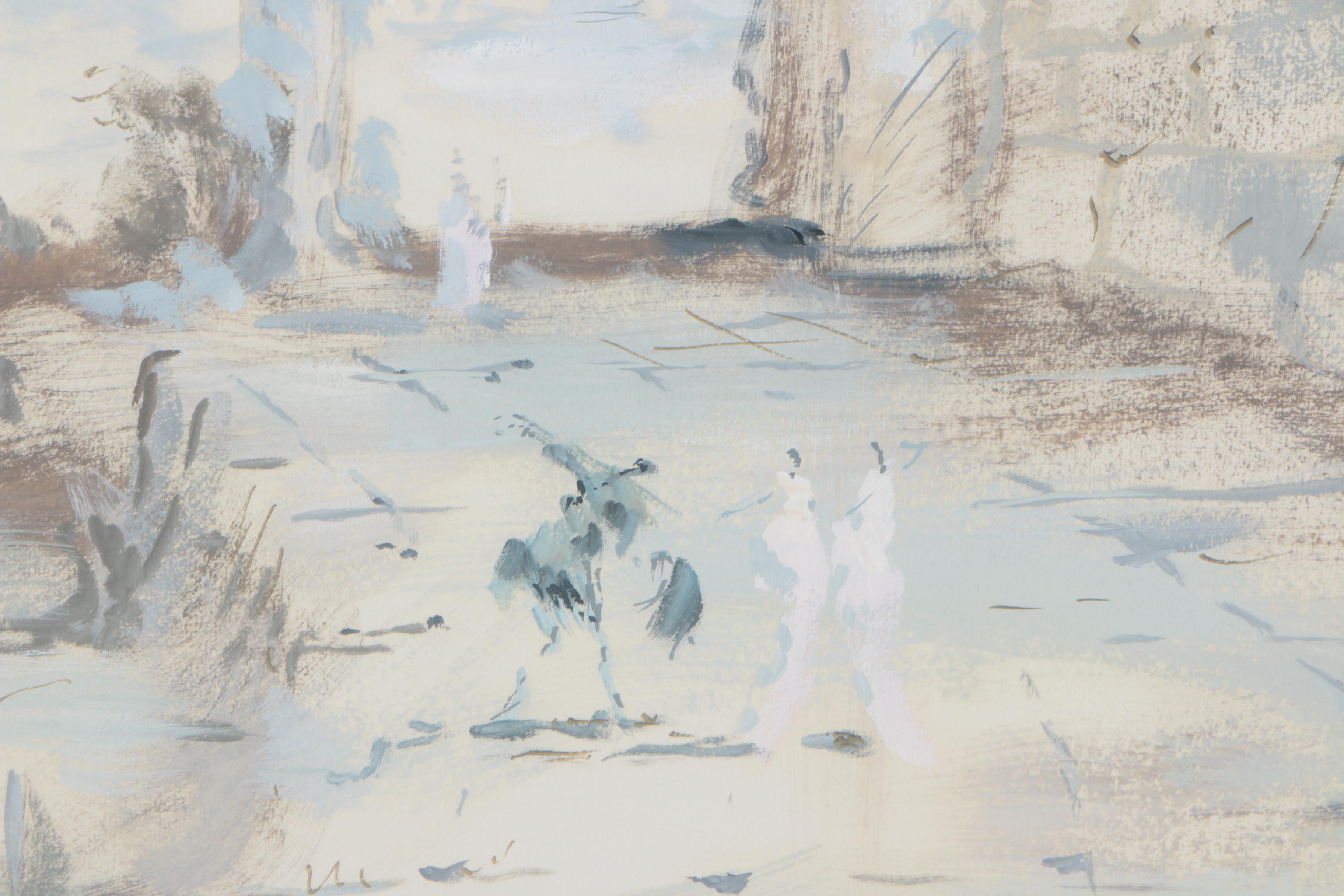 Roderico Mantagu Gouache Painting of an Arch