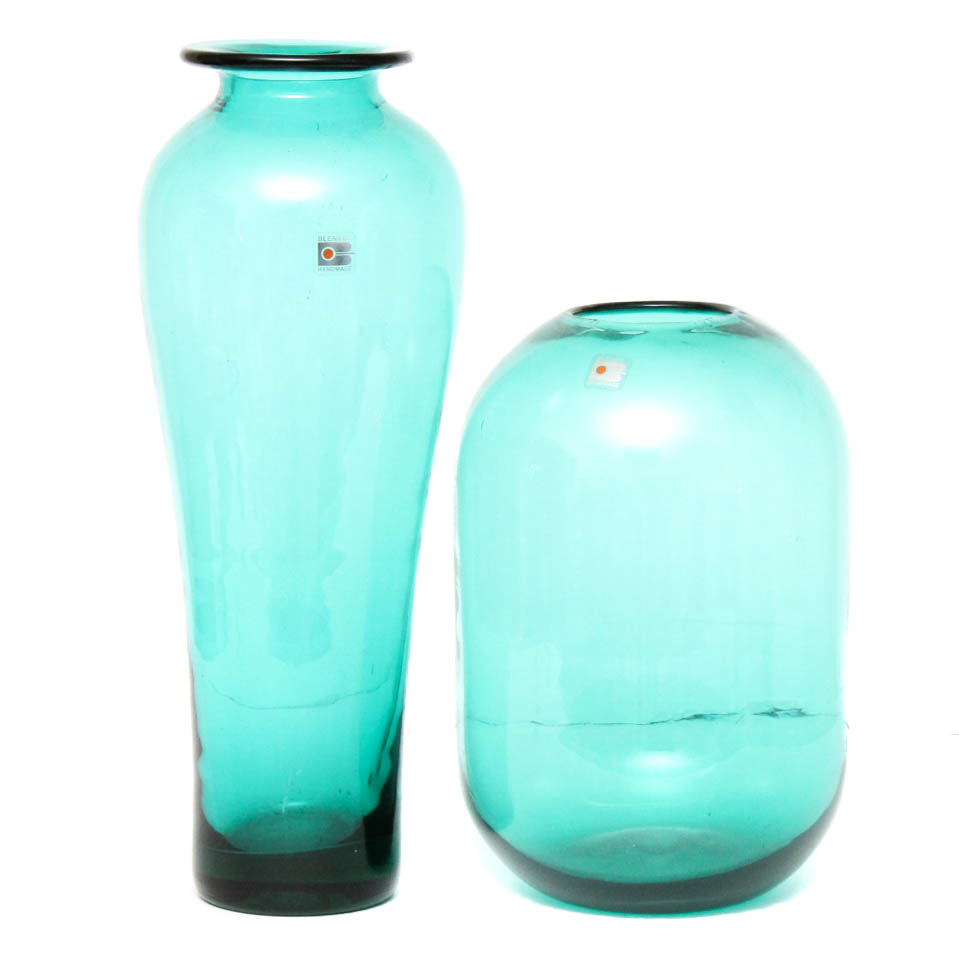 Blenko Hand-Blown Art Glass Vase Pair