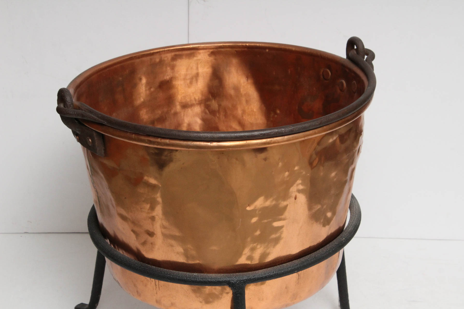 Antique Copper Apple Butter Kettle with Stand and Tools