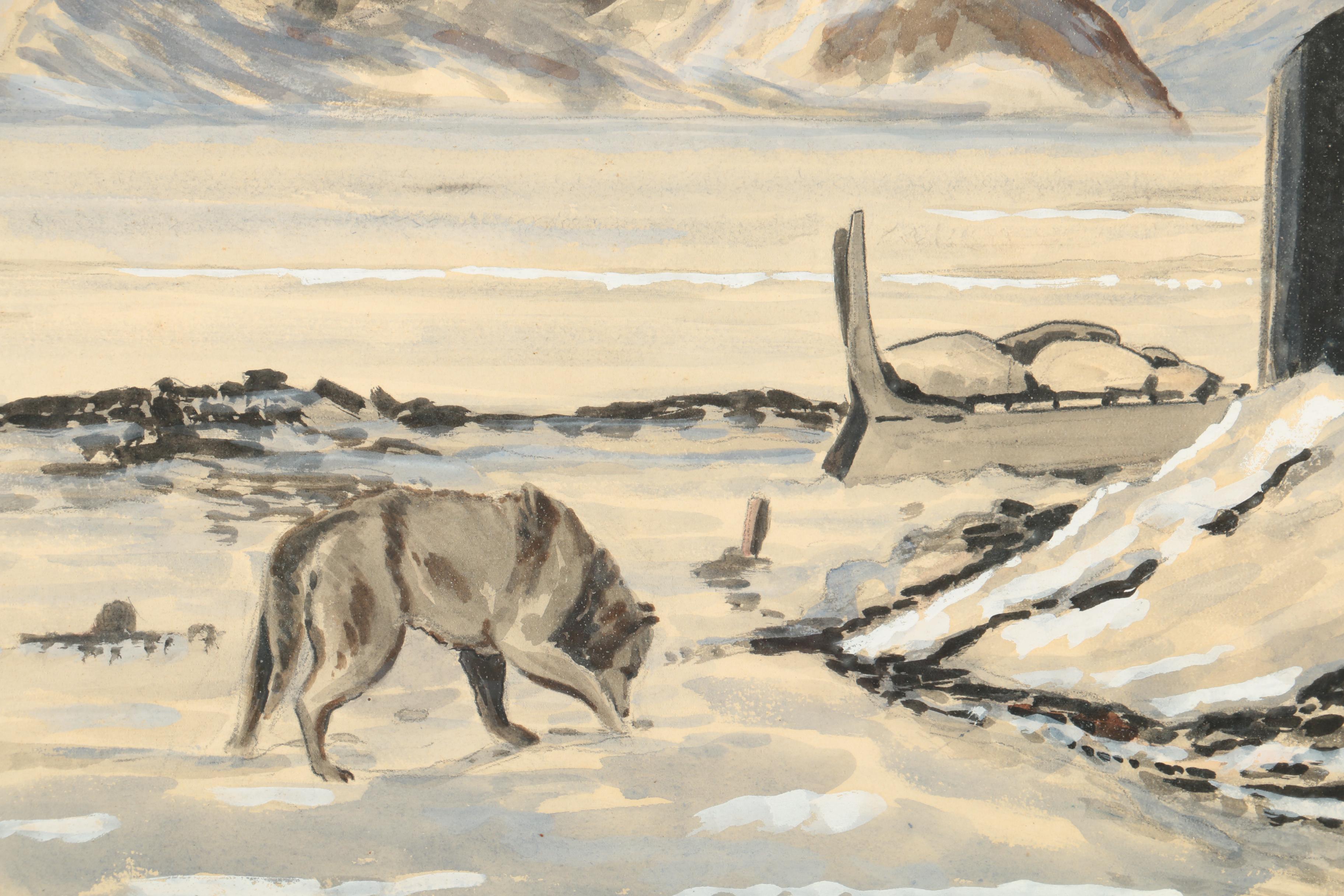 Poul Poulsen Watercolor and Gouache Painting of a Northern Outpost