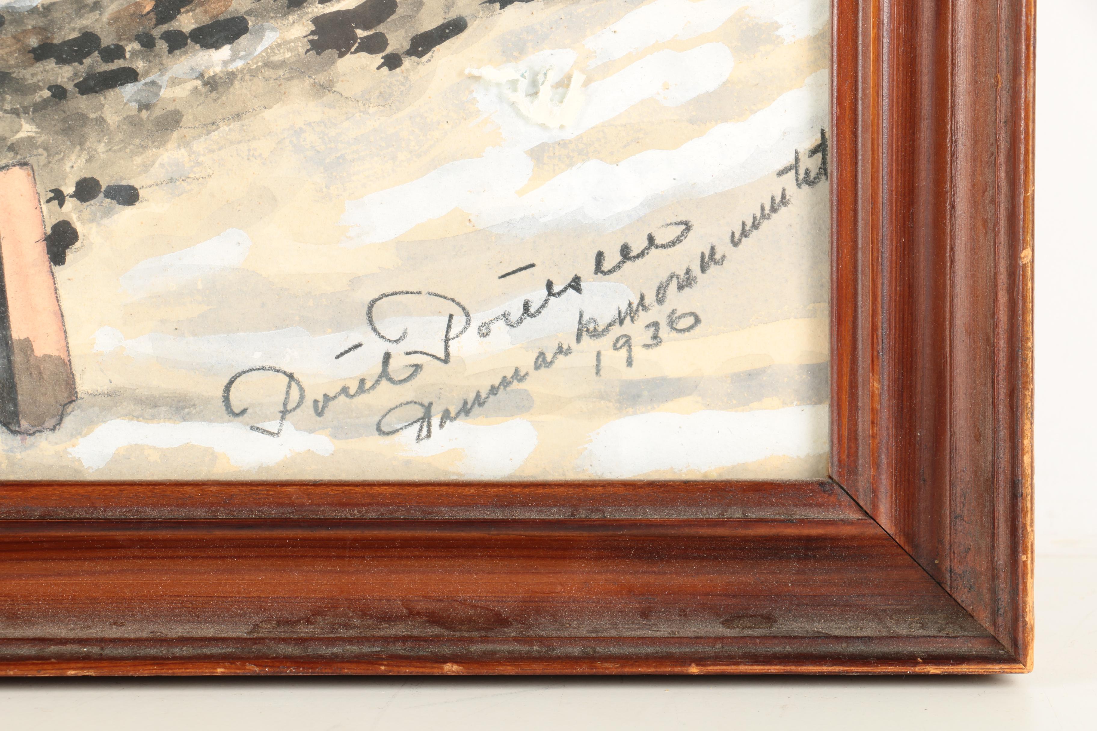 Poul Poulsen Watercolor and Gouache Painting of a Northern Outpost