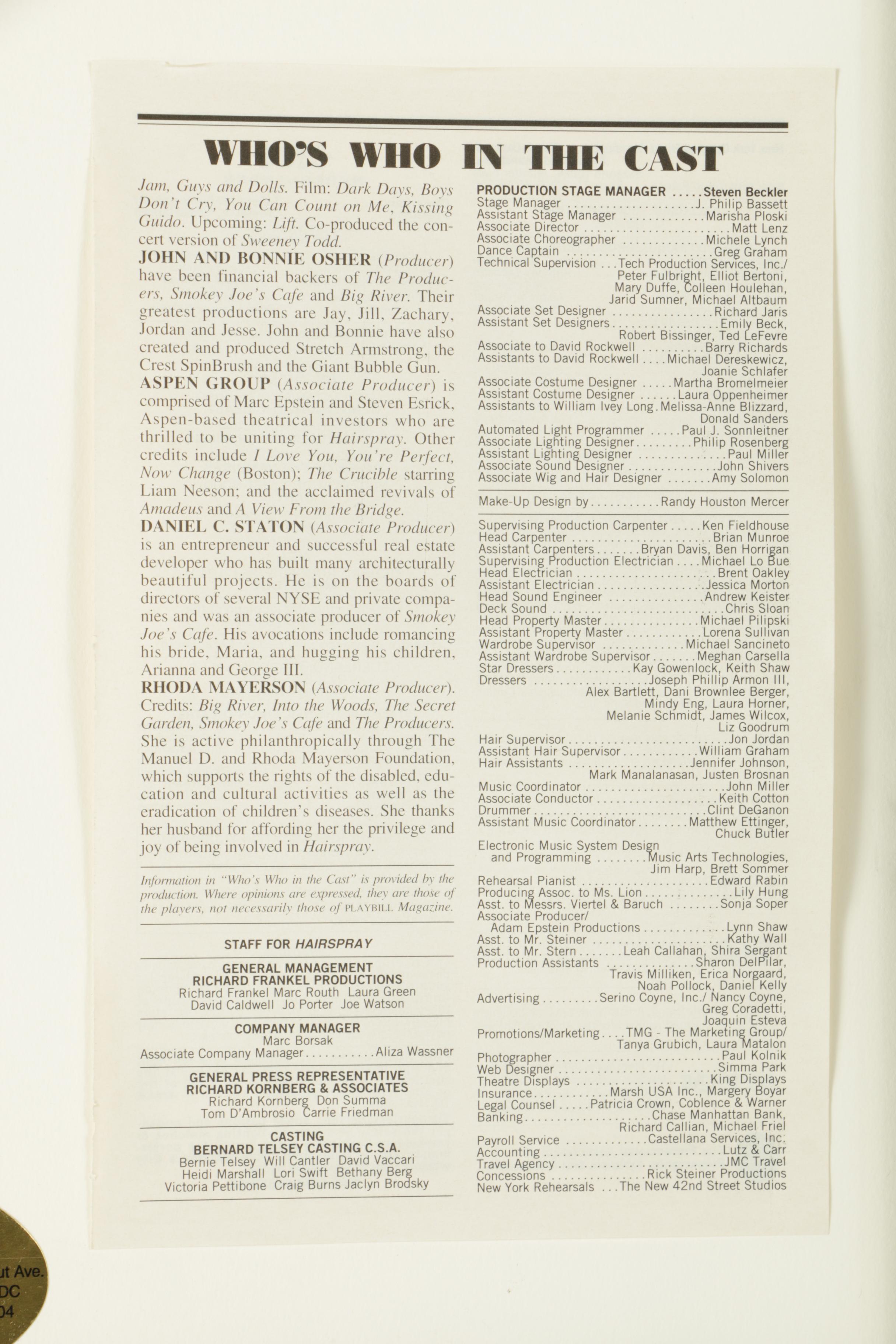 Harvey Fierstein Autographed Playbill of "Hairspray" with Tickets