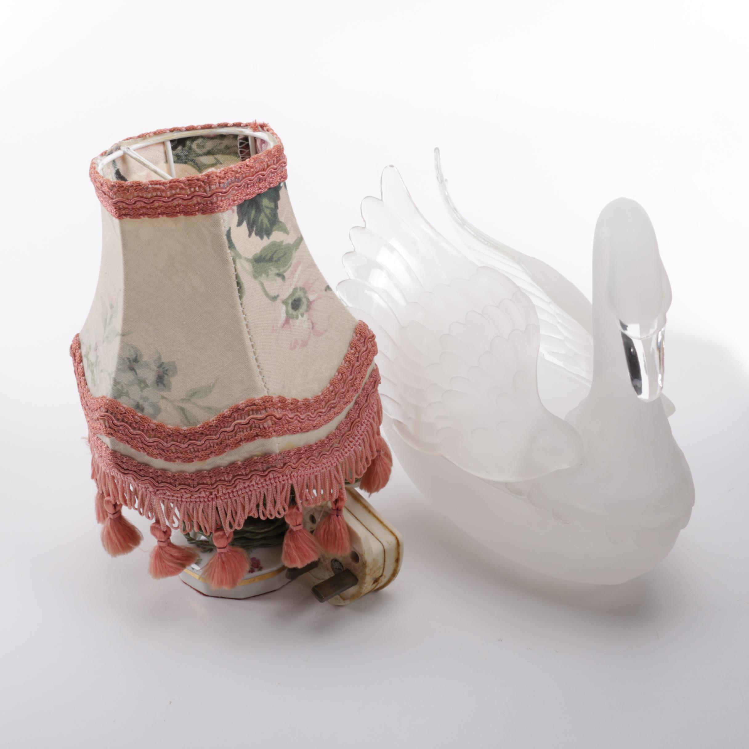 Vintage Boudoir Lamp and Swan Figurine