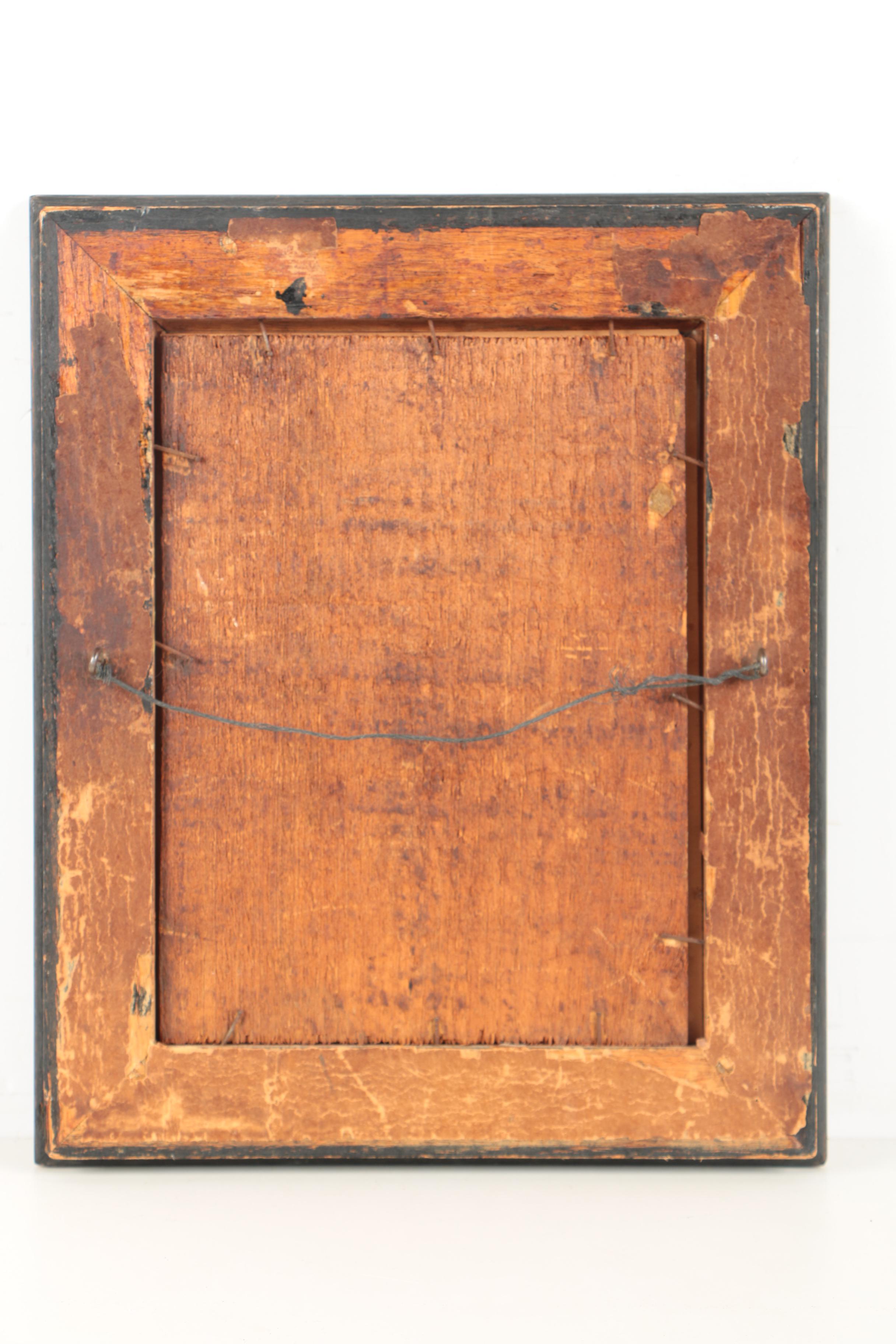 Lithograph of a Woman and Statue in a Hall