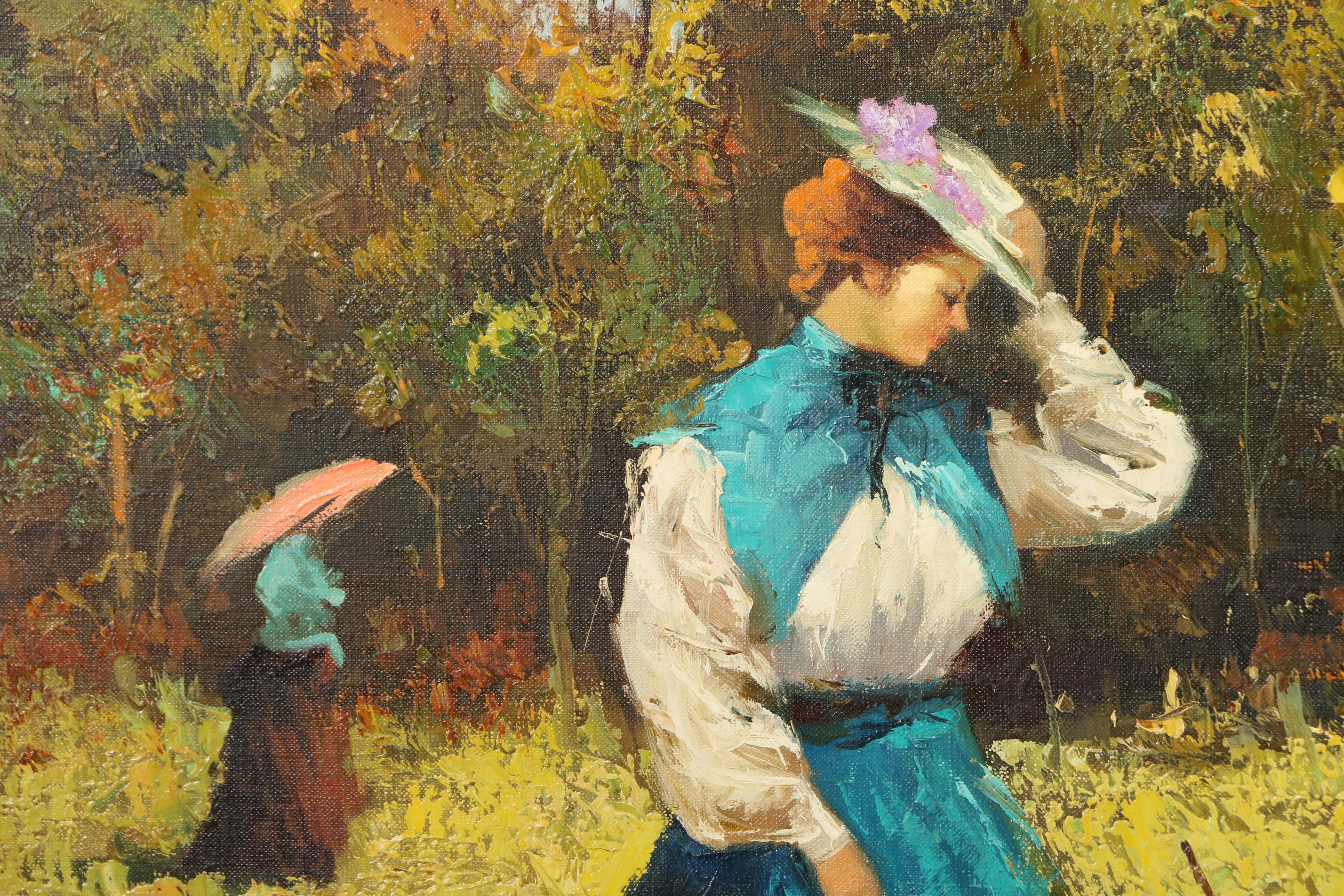 Oil Painting on Canvas of Figures Playing Croquet