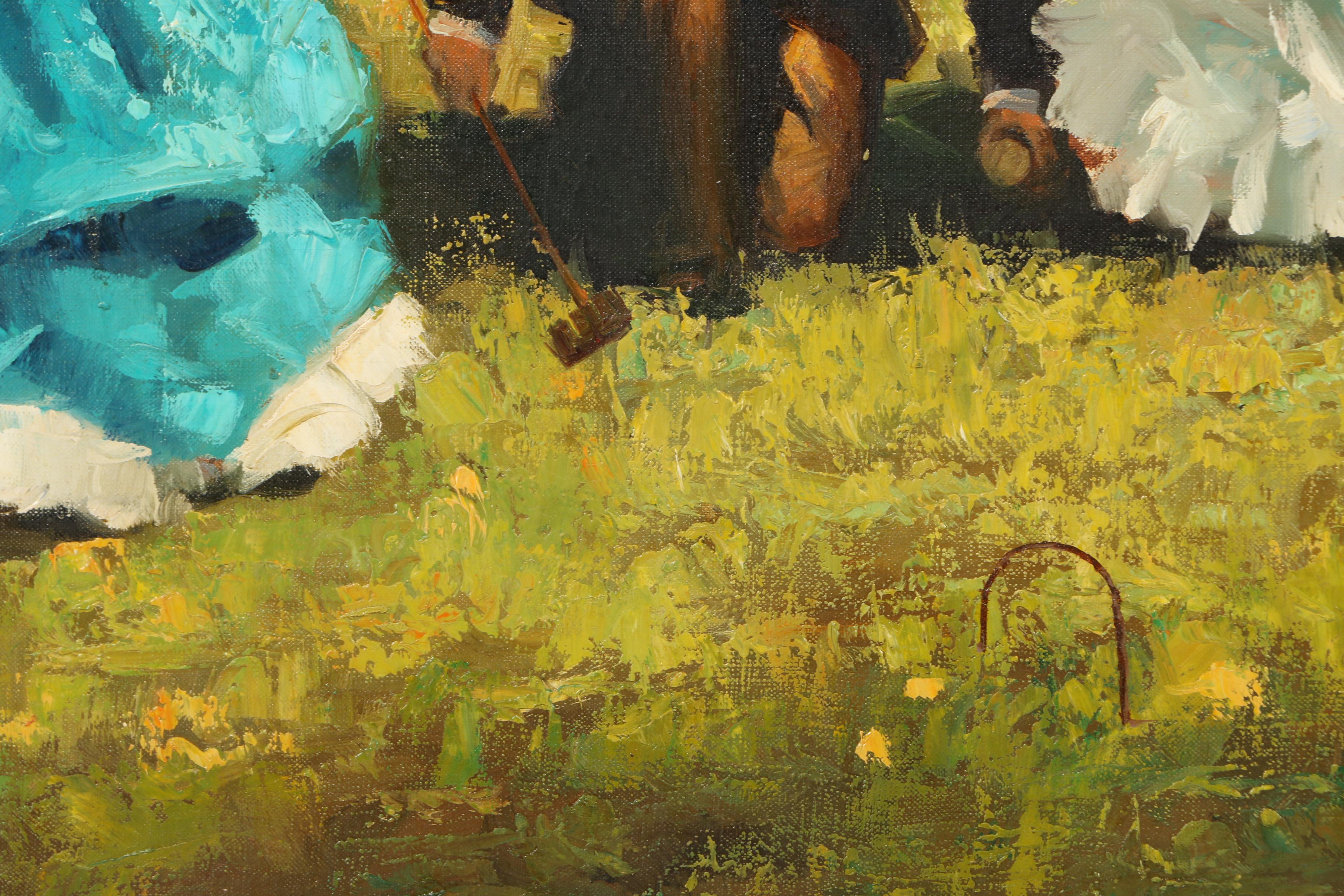 Oil Painting on Canvas of Figures Playing Croquet