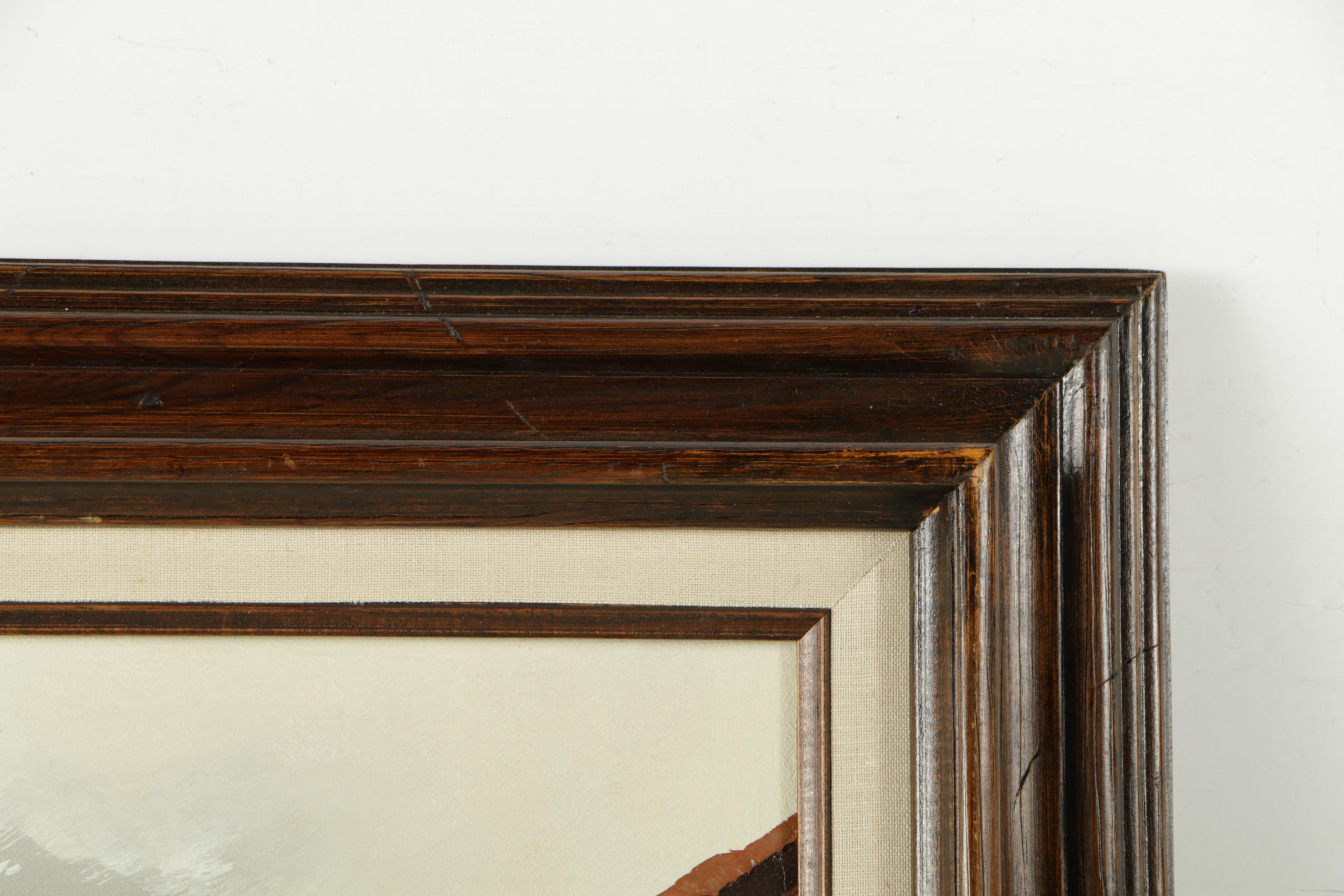 W. Jones Oil Painting of Docked Boats