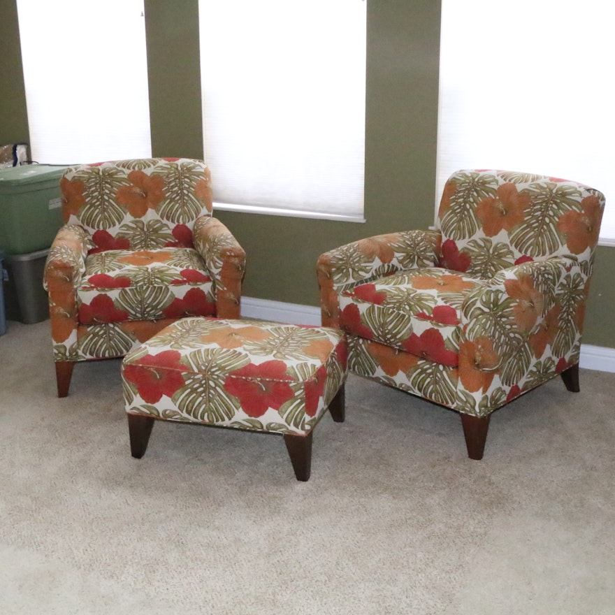 Pair of Sherrill Armchairs and Ottoman