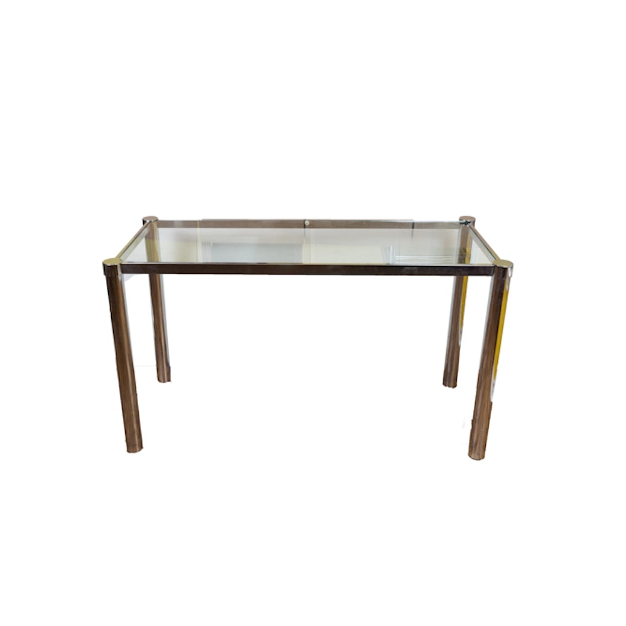 Mid Century Modern Style Chrome Sofa / Console Table With Glass Top