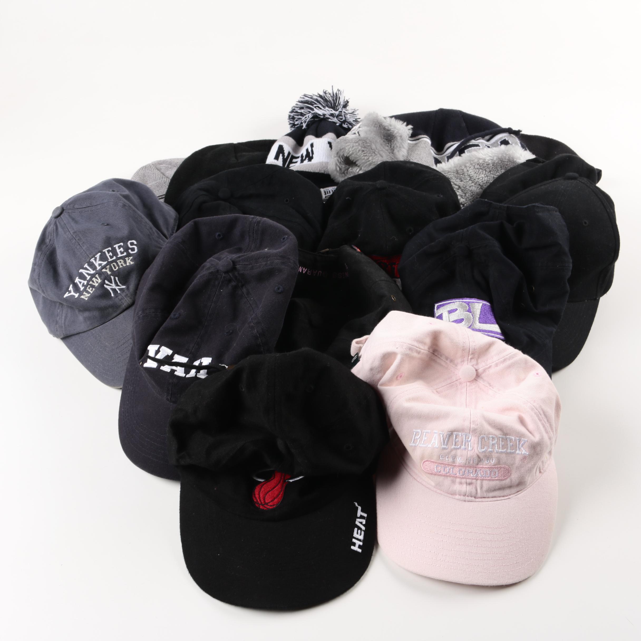 Caps and Winter Hats Including Miami Heat and New York Yankees