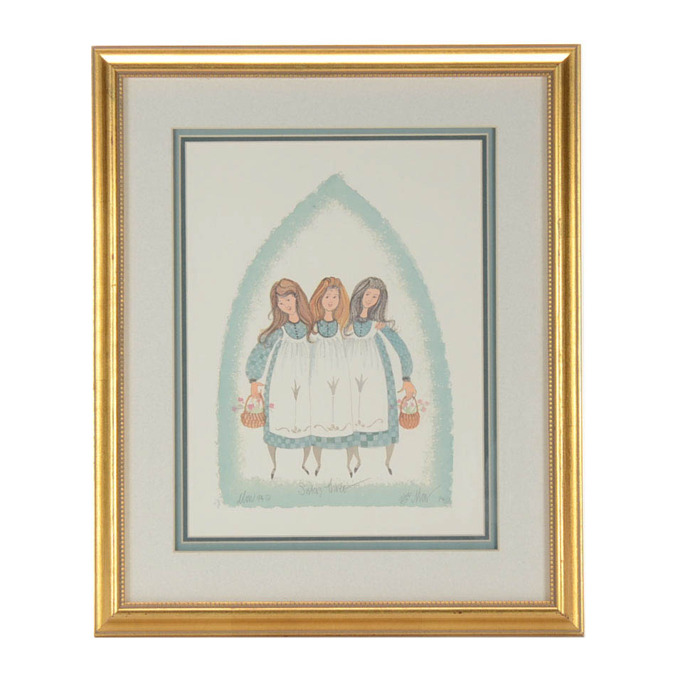 P. Buckley Moss Signed Limited Edition Offset Lithograph "Sisters Three"