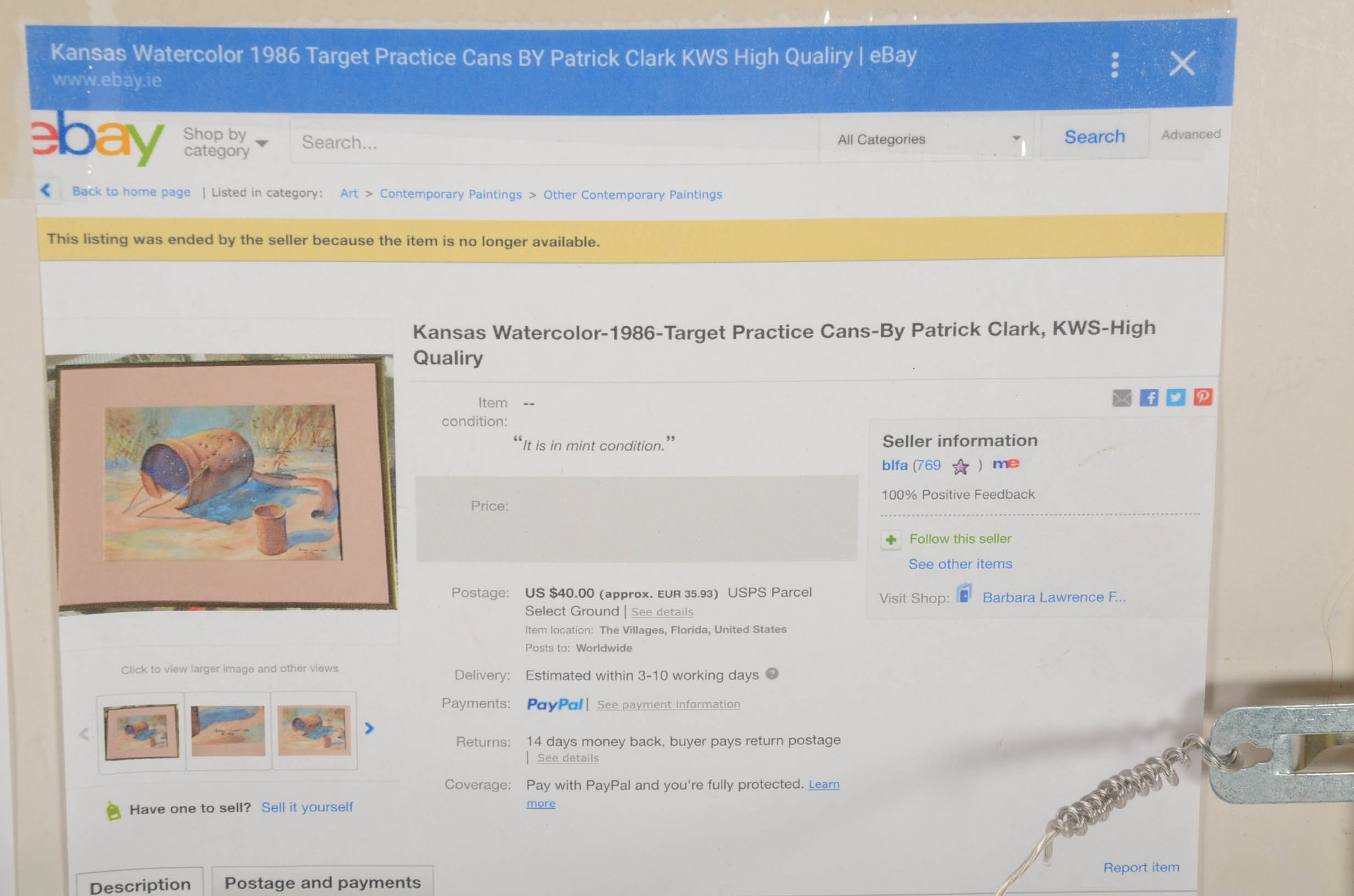 Patrick Clark Original Watercolor Painting "Target Practice"