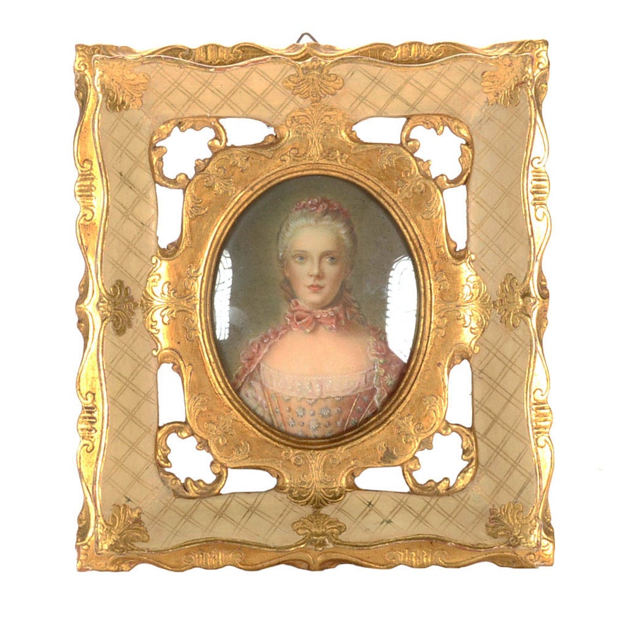 Antique Hand-Painted Miniature Portrait on Paper