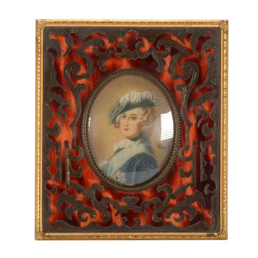 René Antique Hand-Painted Miniature Portrait