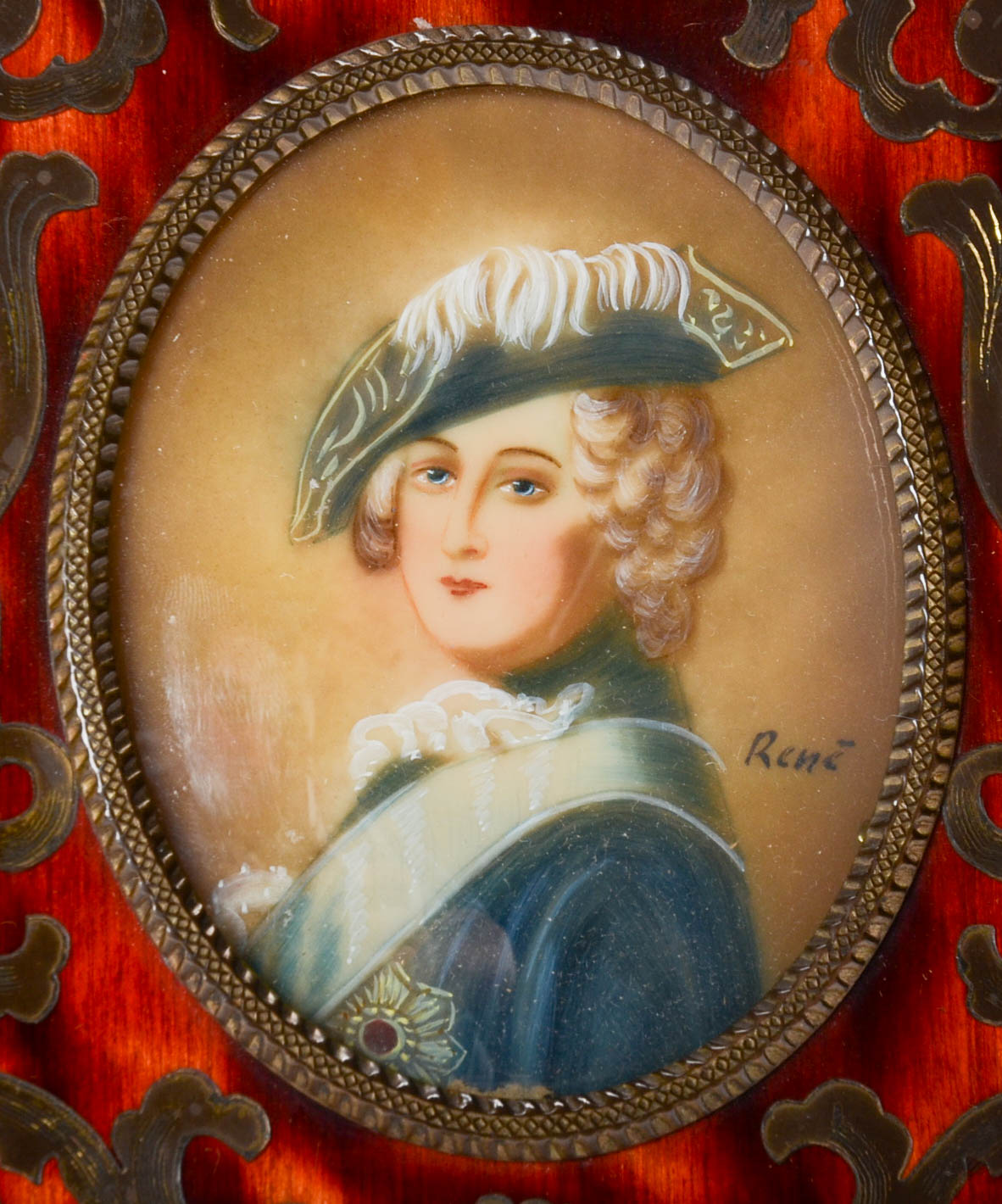 René Antique Hand-Painted Miniature Portrait