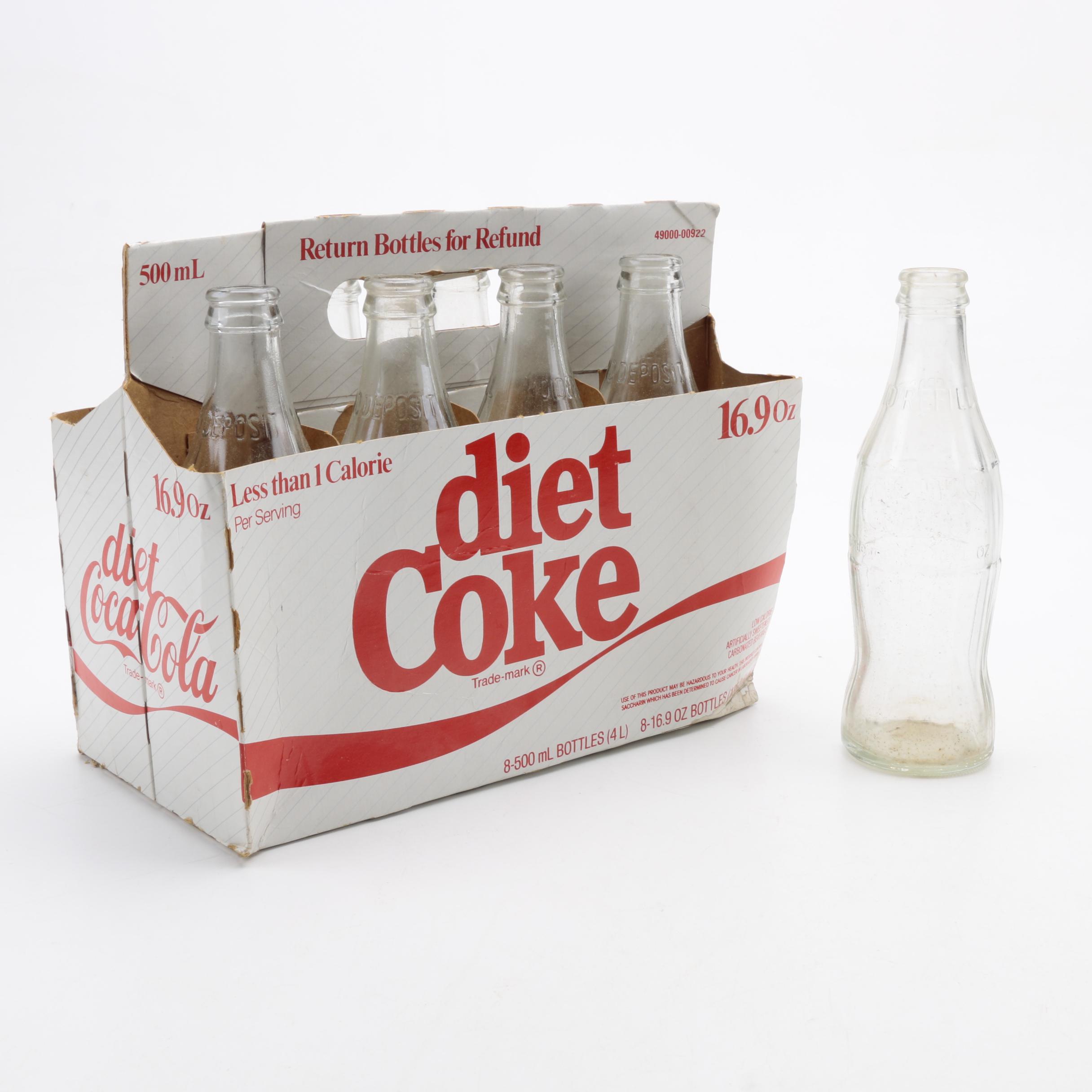 Vintage Diet Coke Glass Bottles and Paper Carrier