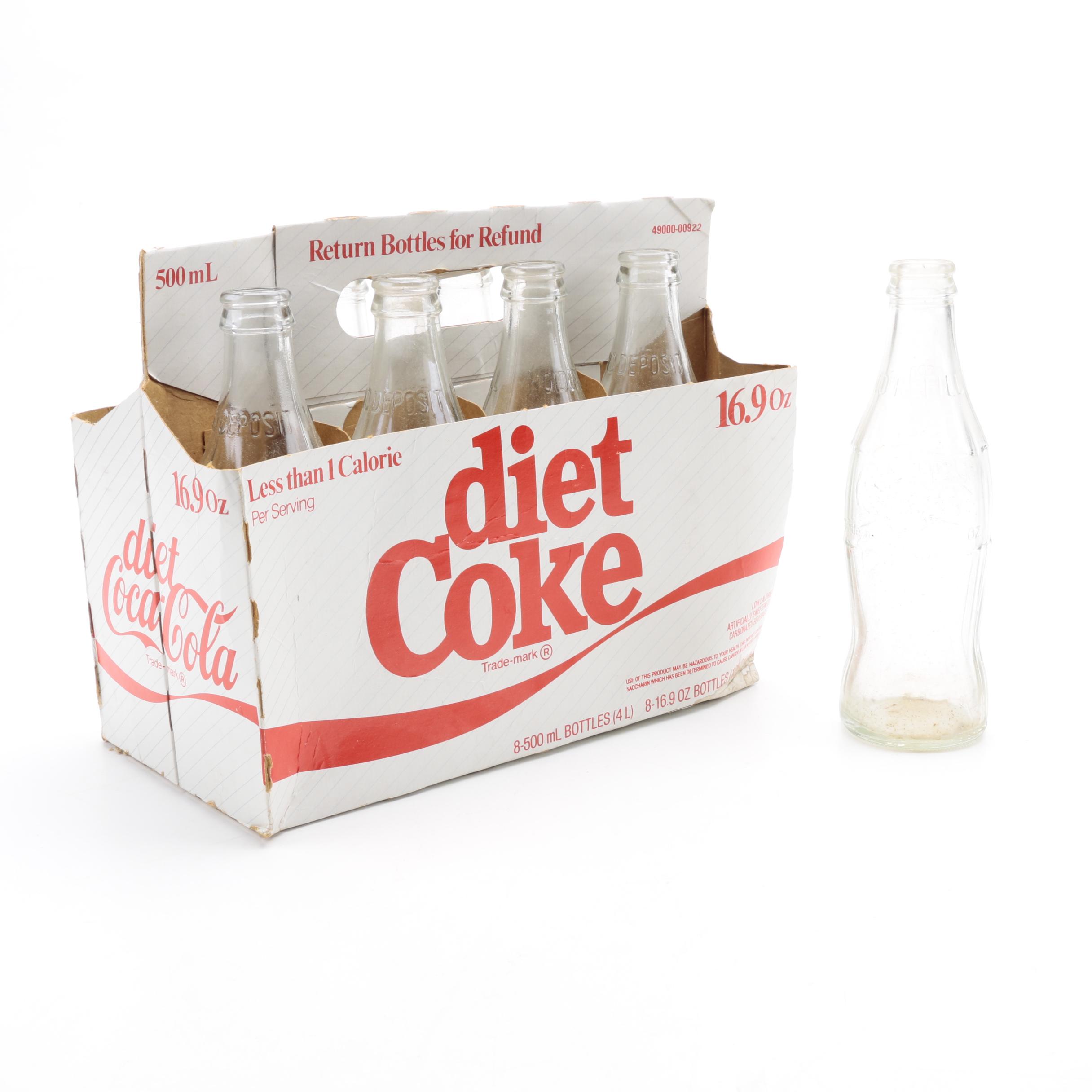 Vintage Diet Coke Glass Bottles and Paper Carrier