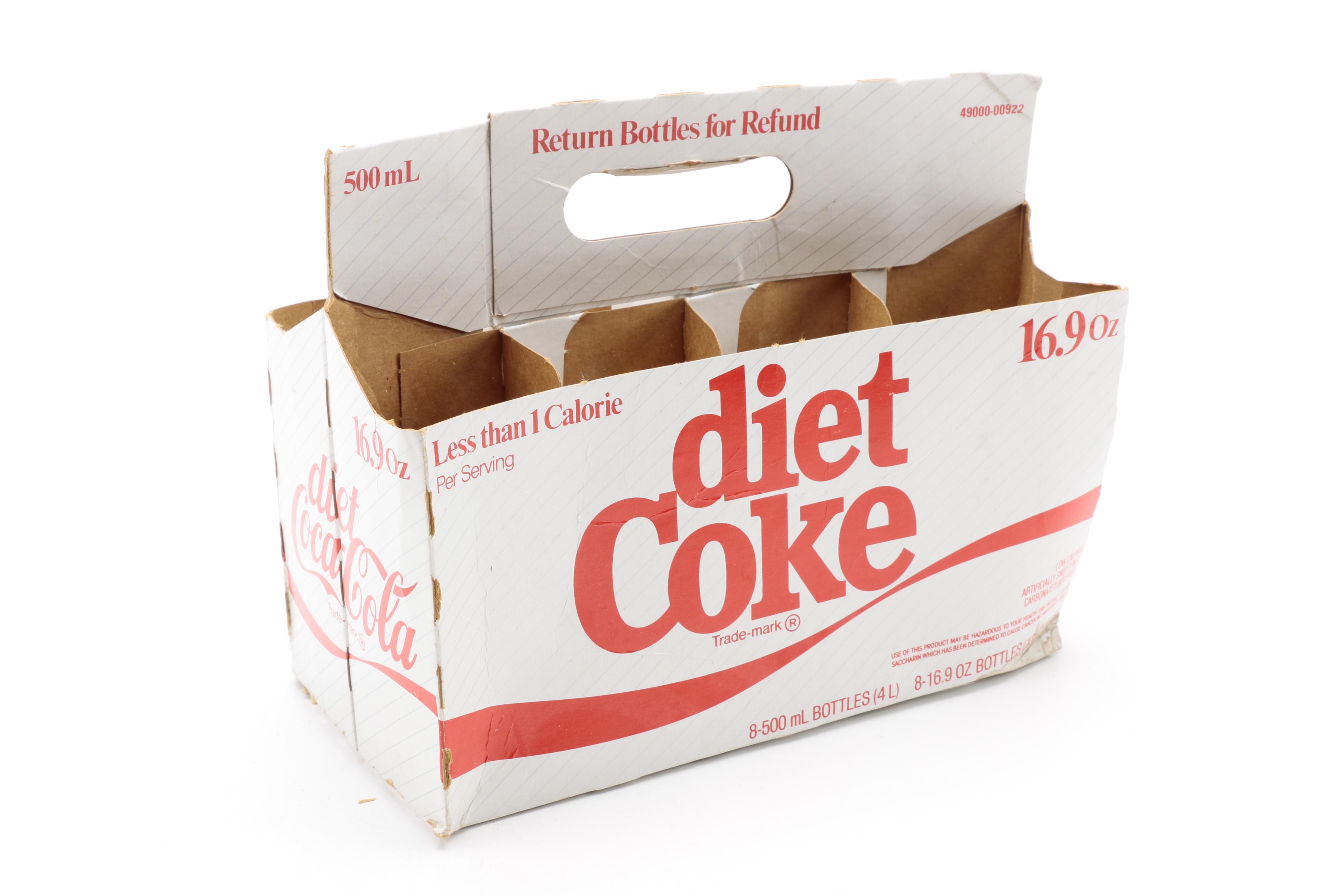 Vintage Diet Coke Glass Bottles and Paper Carrier