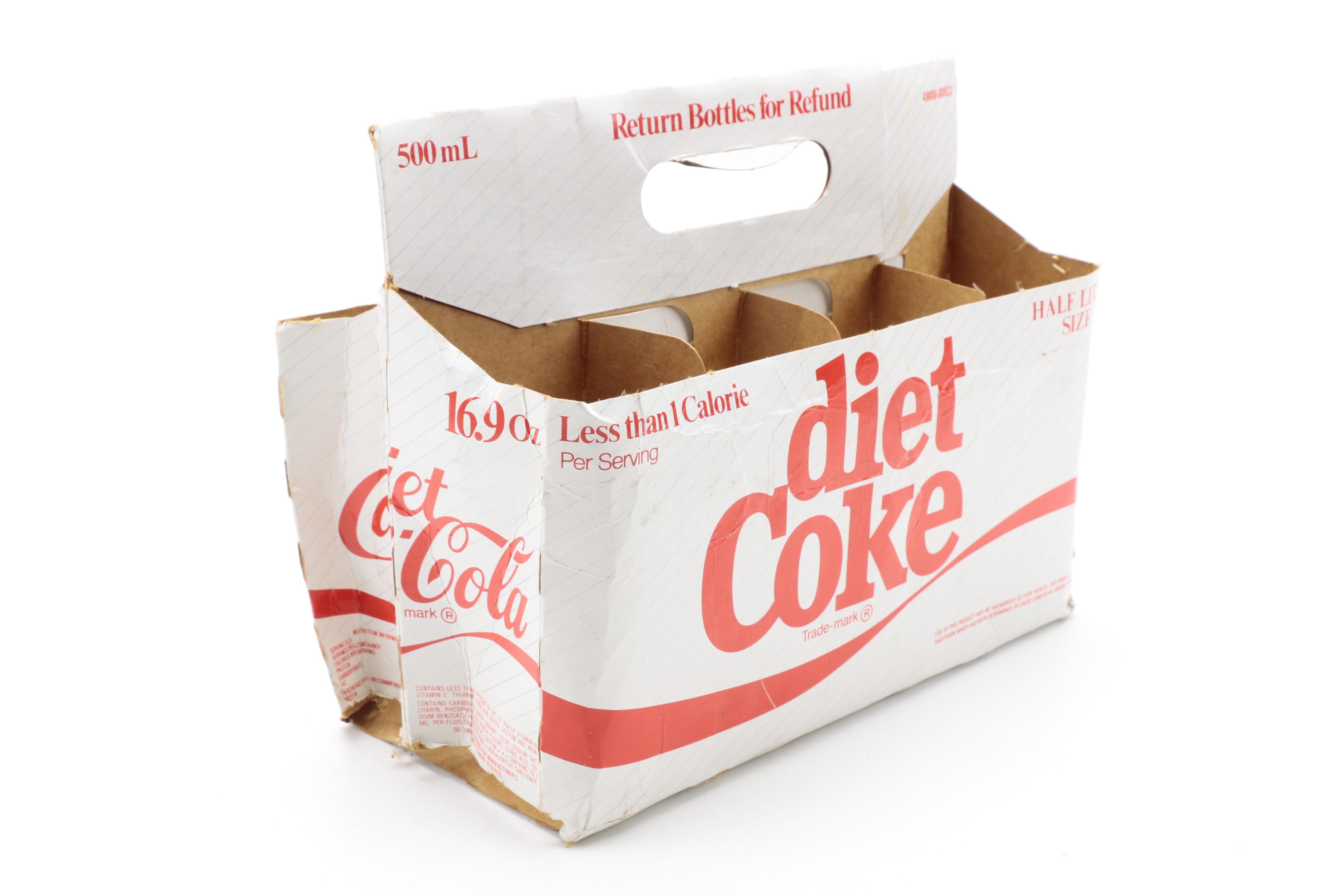 Vintage Diet Coke Glass Bottles and Paper Carrier