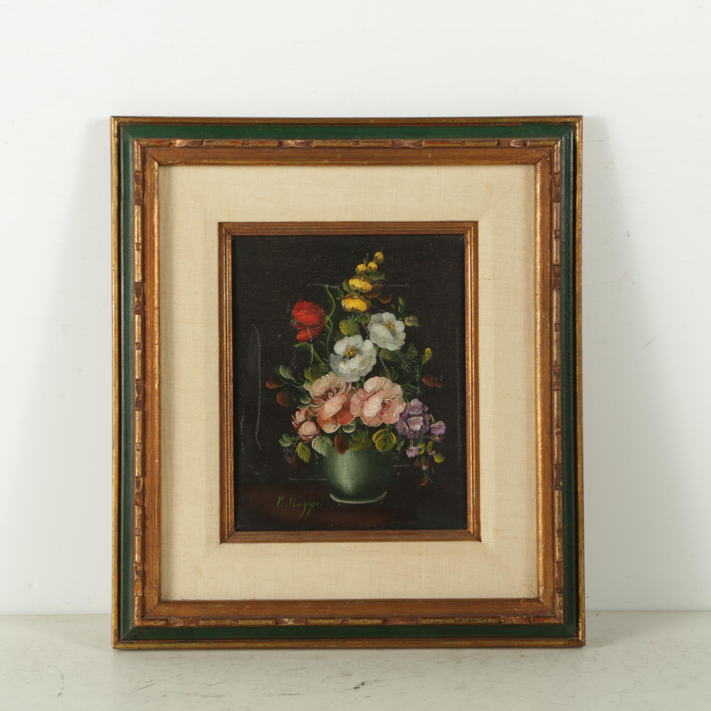 Vito Ruggeri Oil Painting on Canvas Floral Still Life